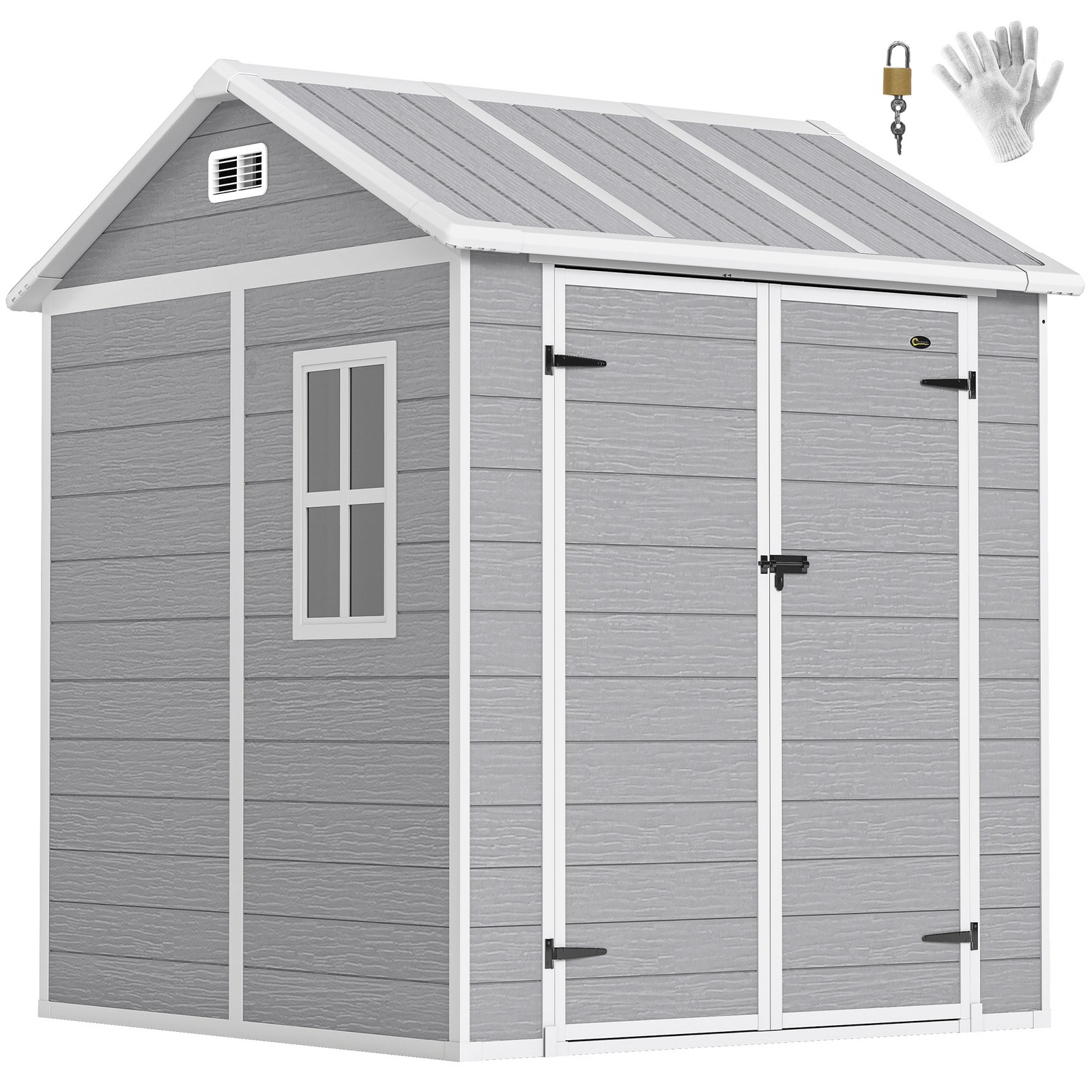 Outsunny 6 x 6ft Plastic Garden Shed with Floor, Window, Vents, Grey