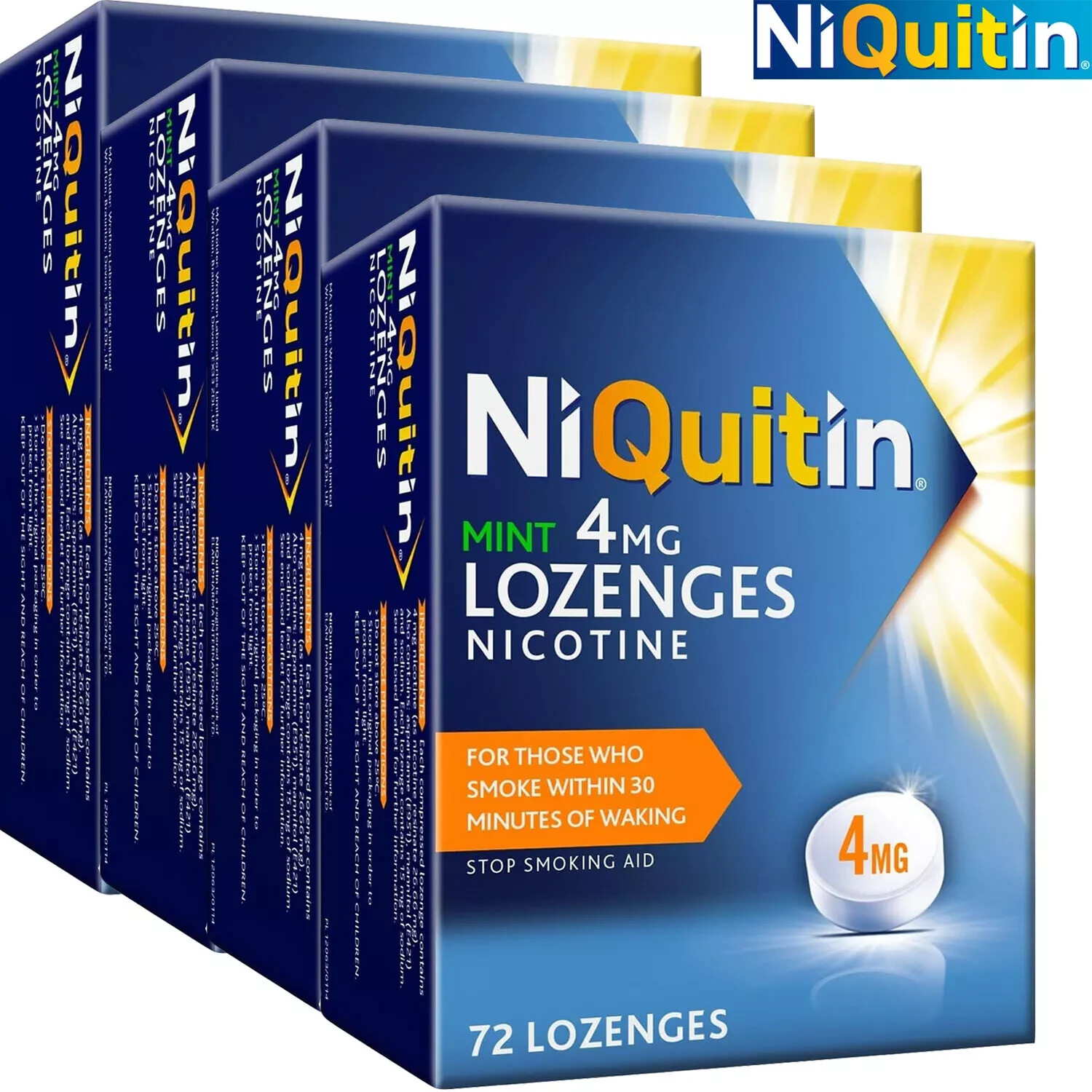 NiQuitin Mint 4 mg Lozenges - Effective Smoking Craving Relief- 72 Lozenges x4
