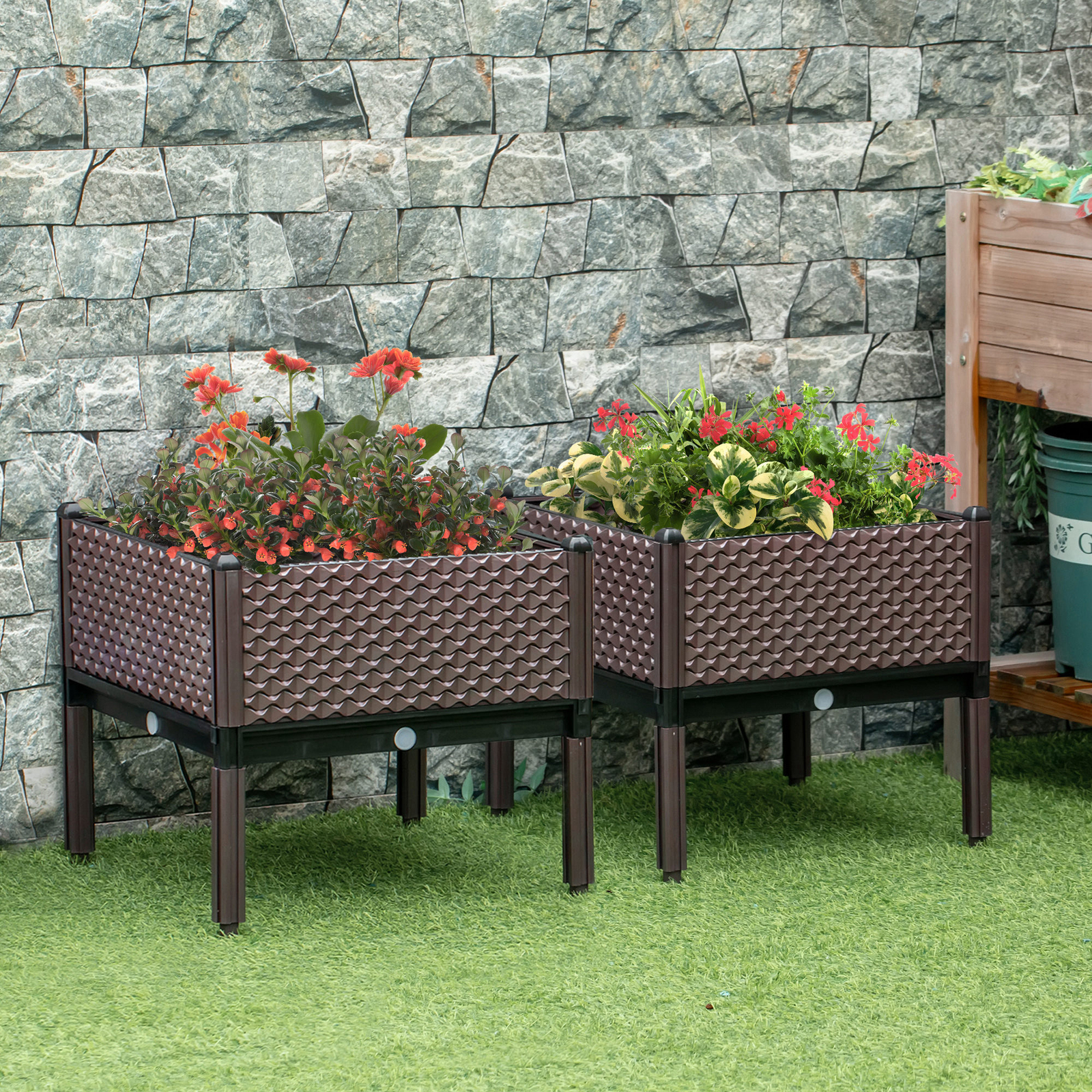 Set of 2 Raised Garden Bed Elevated Planter Box with Self-Watering Design