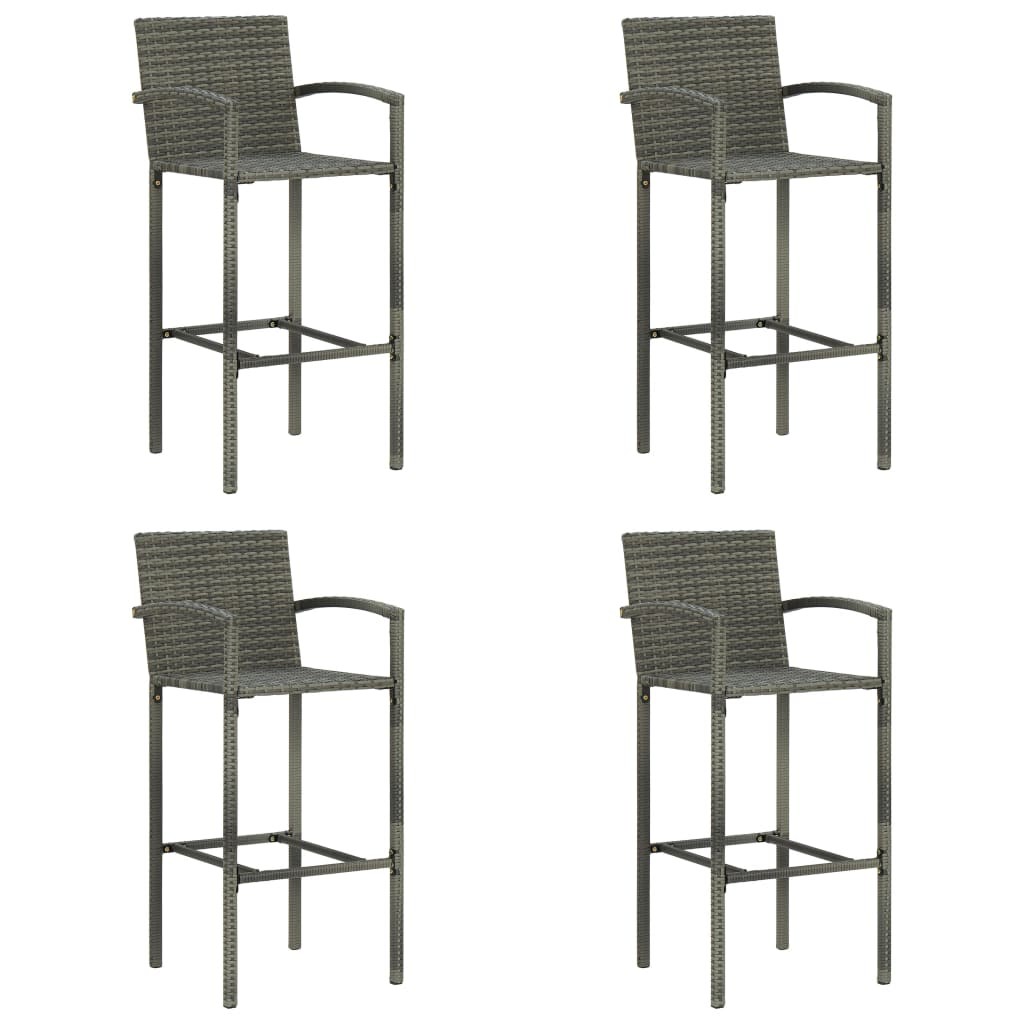 4x Bar Stools Grey Poly Rattan Kitchen Stool Armchairs Garden Chairs vidaXL