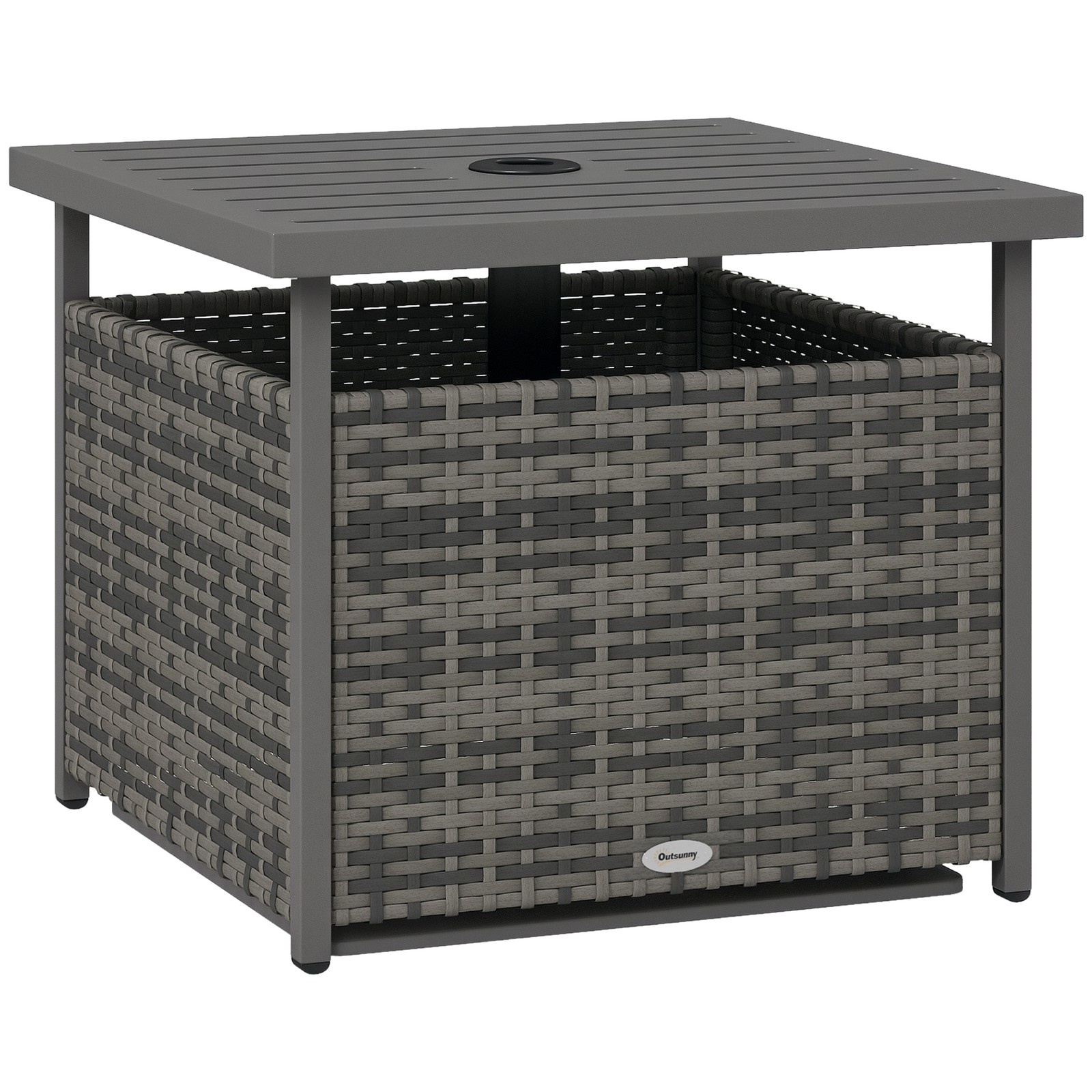 Outsunny Outdoor Rattan Coffee Table w/ Umbrella Hole Fit for Garden Garden