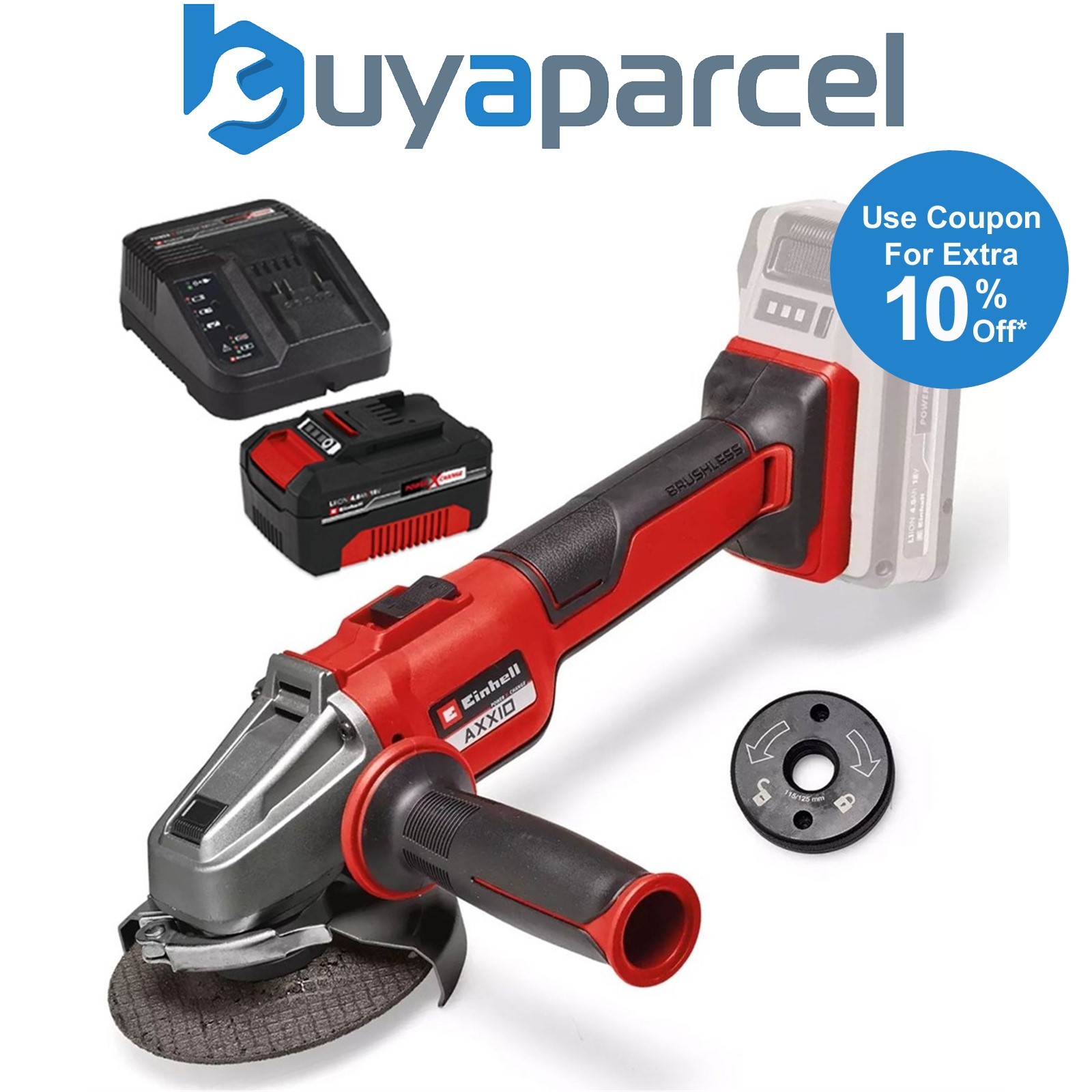 Einhell Professional 18v Brushless Angle Grinder 115mm + 4AH Charging Kit