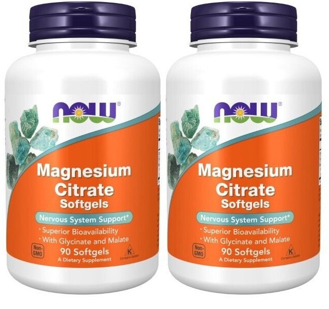 Magnesium Citrate With Glycinate & Malate Nervous 2X90gels or 1X180 Now Foods
