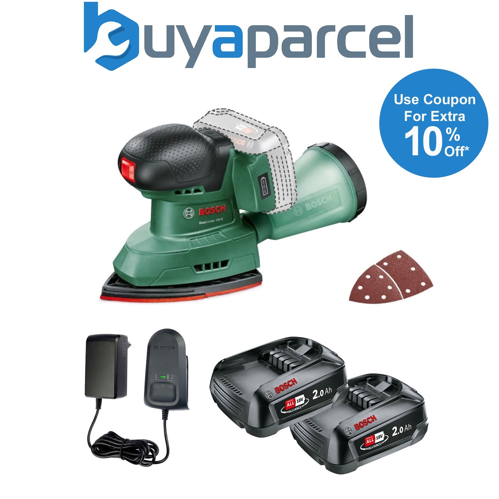Bosch EasySander 18v 18V-8 Cordless Multisander Sander 1 x 2.0Ah Batteries