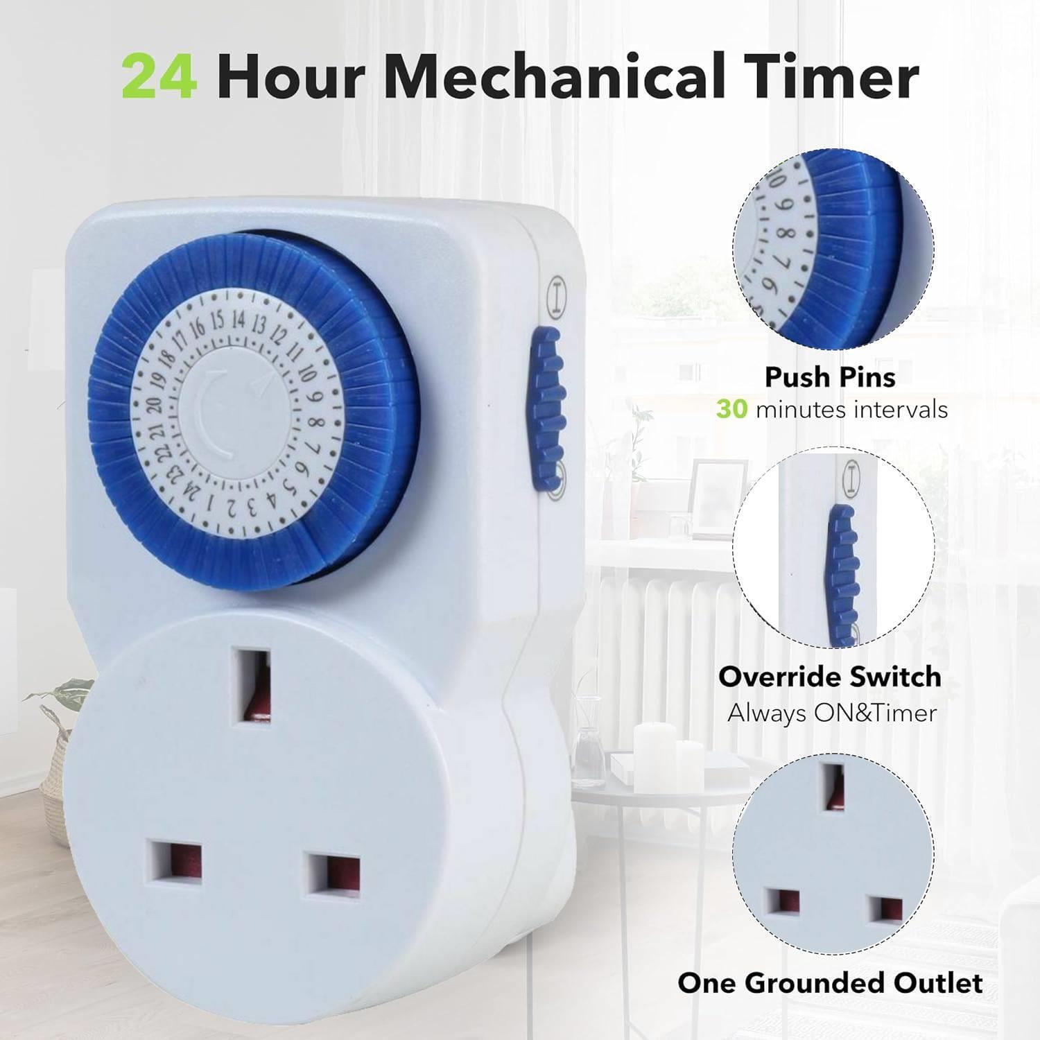 5 x 24 Hour 24HR Mains Plug-In Auto TIMER SWITCH Clock Socket UK 3 PIN LIGHTS