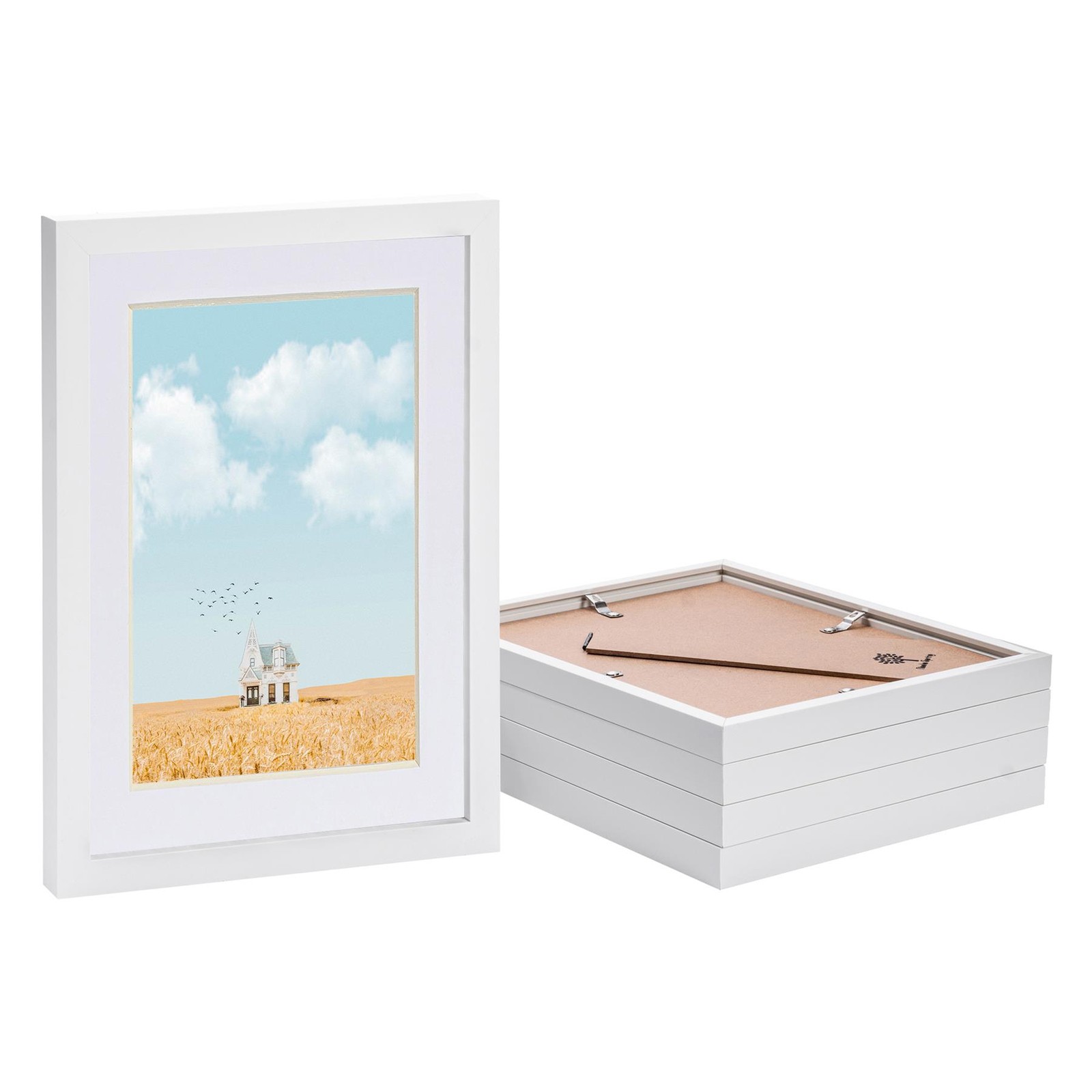 5x White A4 (8" x 12") Photo Frames with White A5 Mount Picture Home Wall Décor