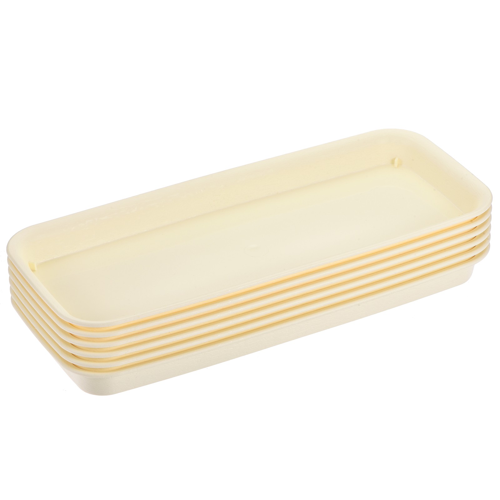 6pcs 39x17cm Plant Pot Saucer Plastic Rectangular Flower Drip Tray, Beige
