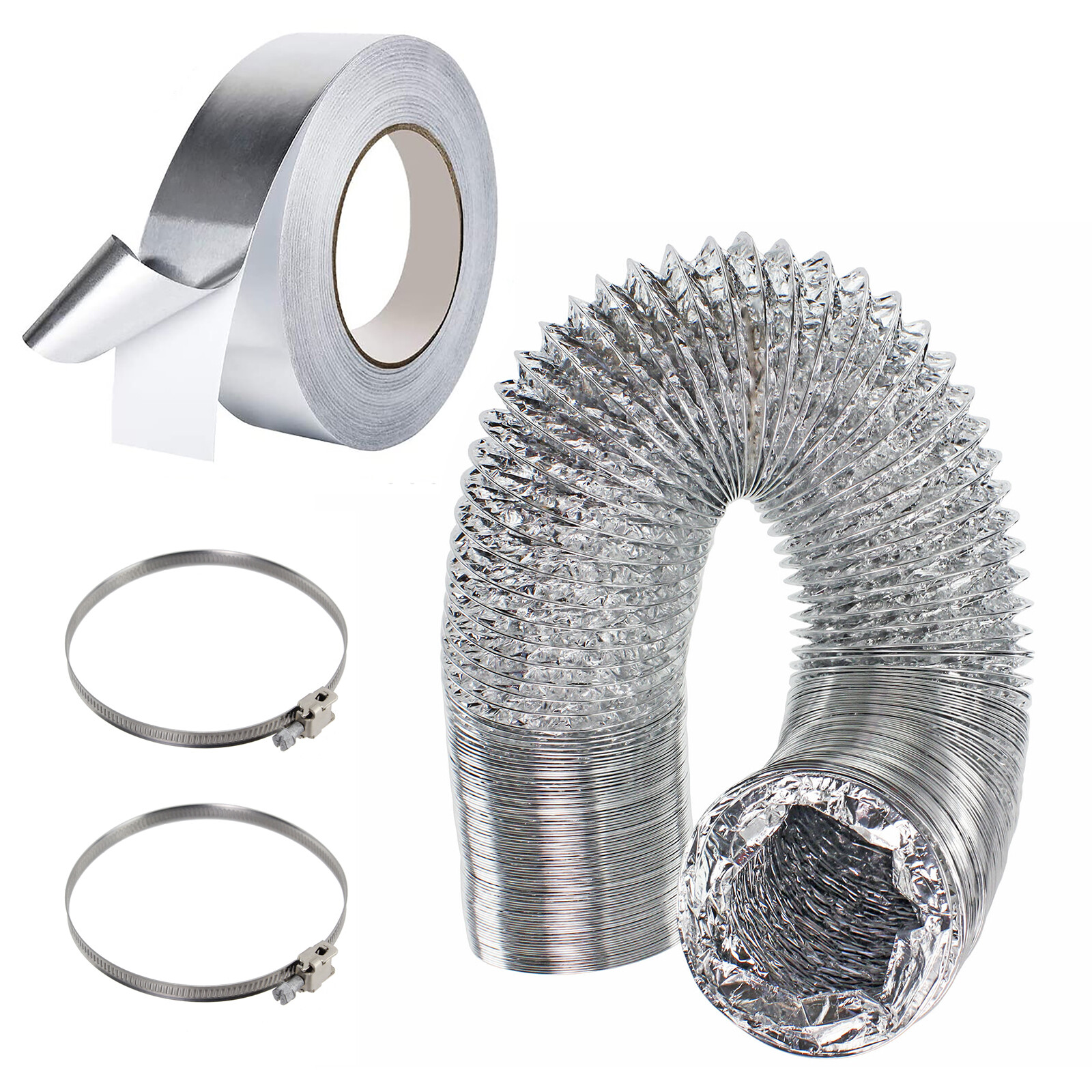 Tumble Dryer Vent Hose Pipe 5m 4" UNIVERSAL + 50mm Foil Tape + Screw Clips x 2