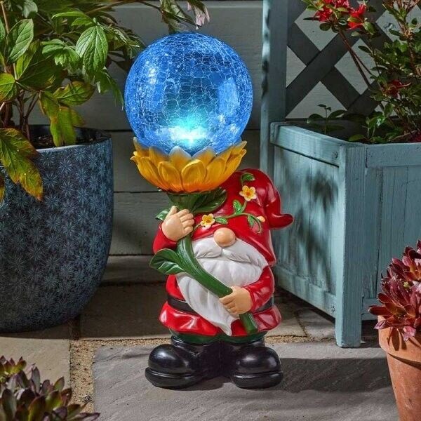 Solar LED Garden Ornament Light Up Gnome Colour Changing Wizard Outdoor Large