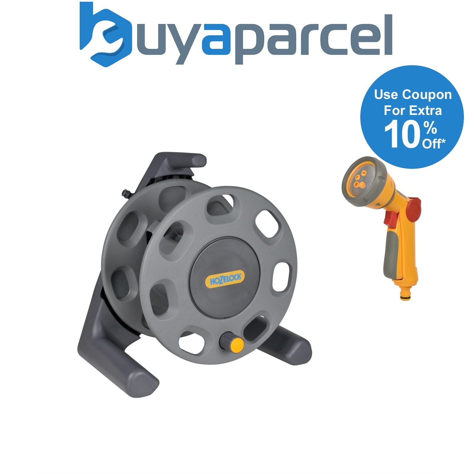 Hozelock 2410 Compact Floor Standing Hose Reel & 2679 Multi Spray Gun