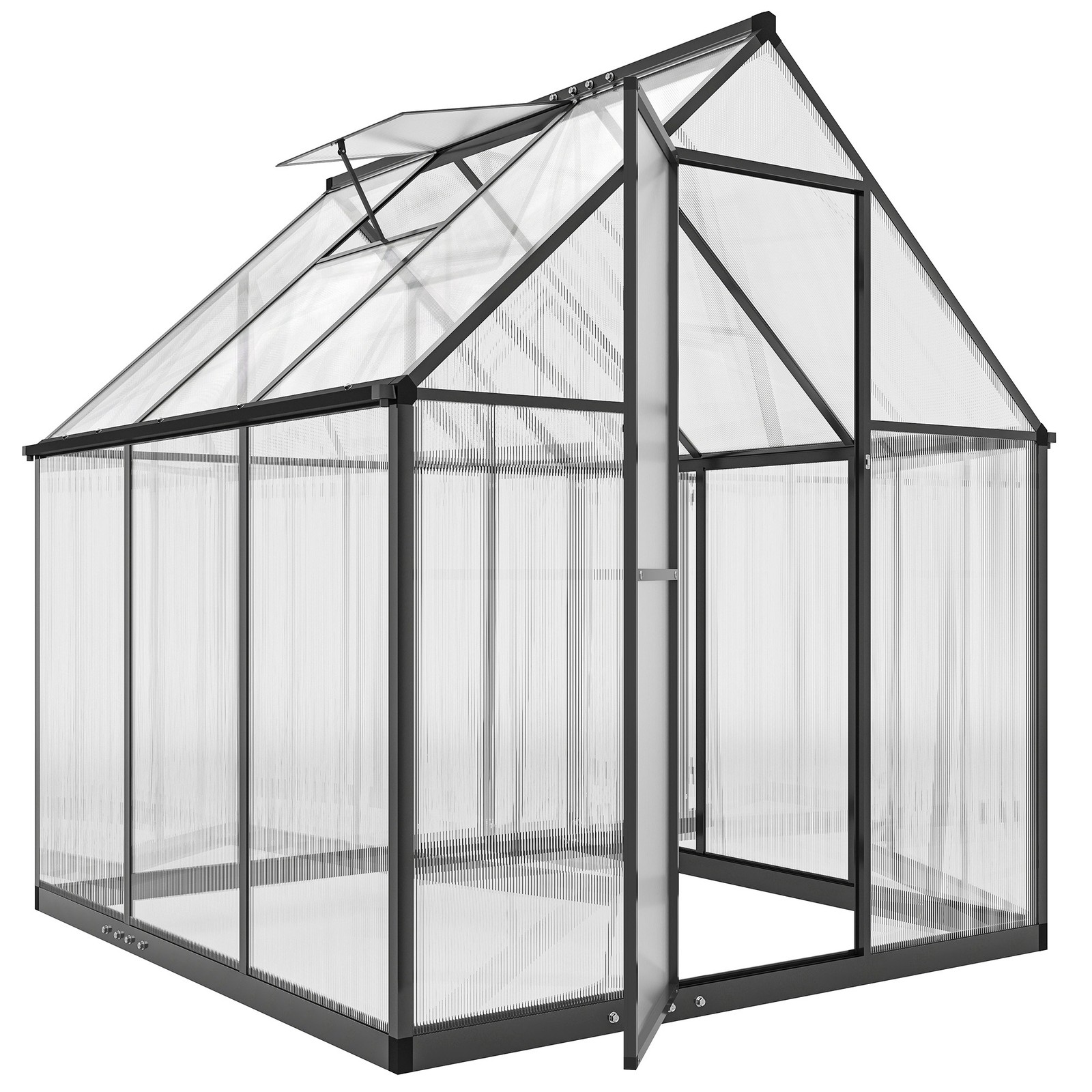 Outsunny Polycarbonate Greenhouse Garden Green House with Rain Gutter, Black