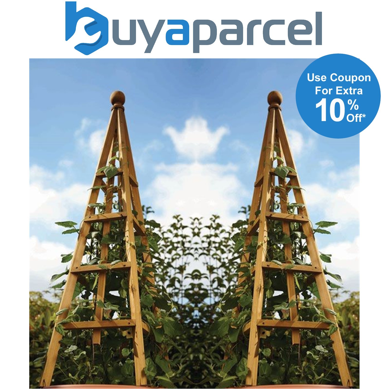 2 x Smart Garden Tan Wooden Woodland Obelisk 1.9m Plant Support Pine Pergola