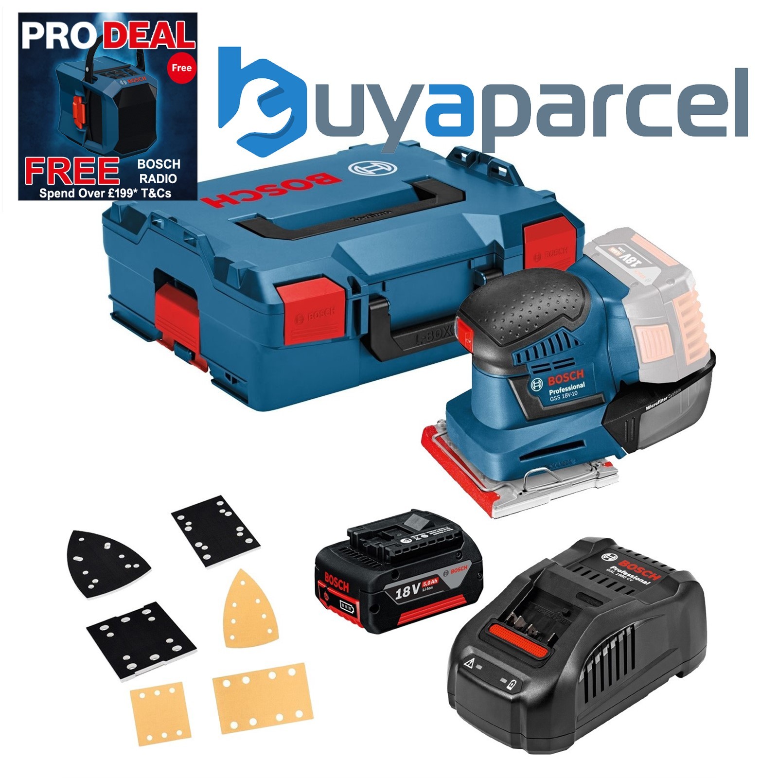 Bosch GSS18V-10 18v Li-ion Multi Base Orbital Detail Sander +3 Plates 1 X 5ah
