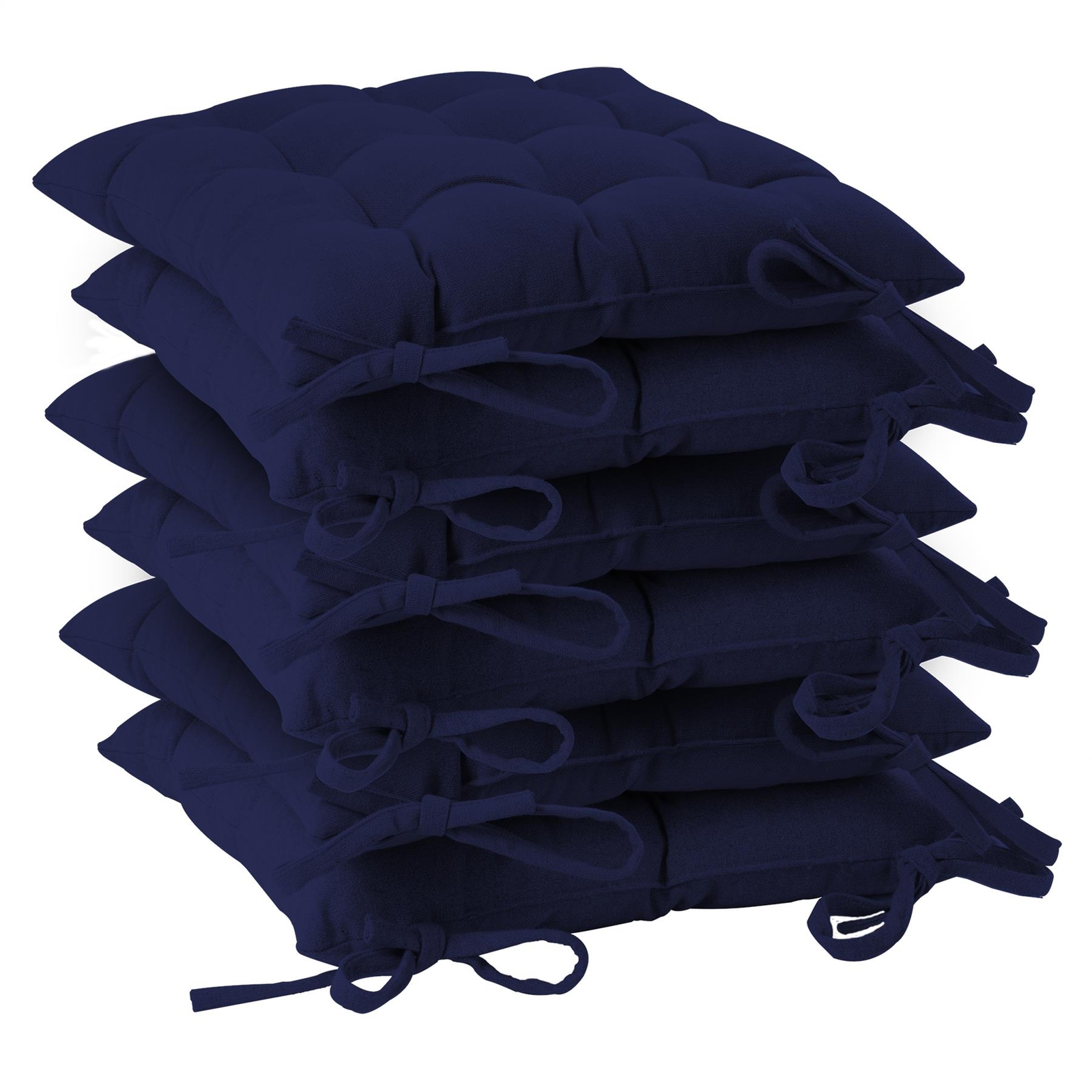 6x Square Garden Chair Seat Cushions Cotton Polyester Filled Outdoor Dining Navy