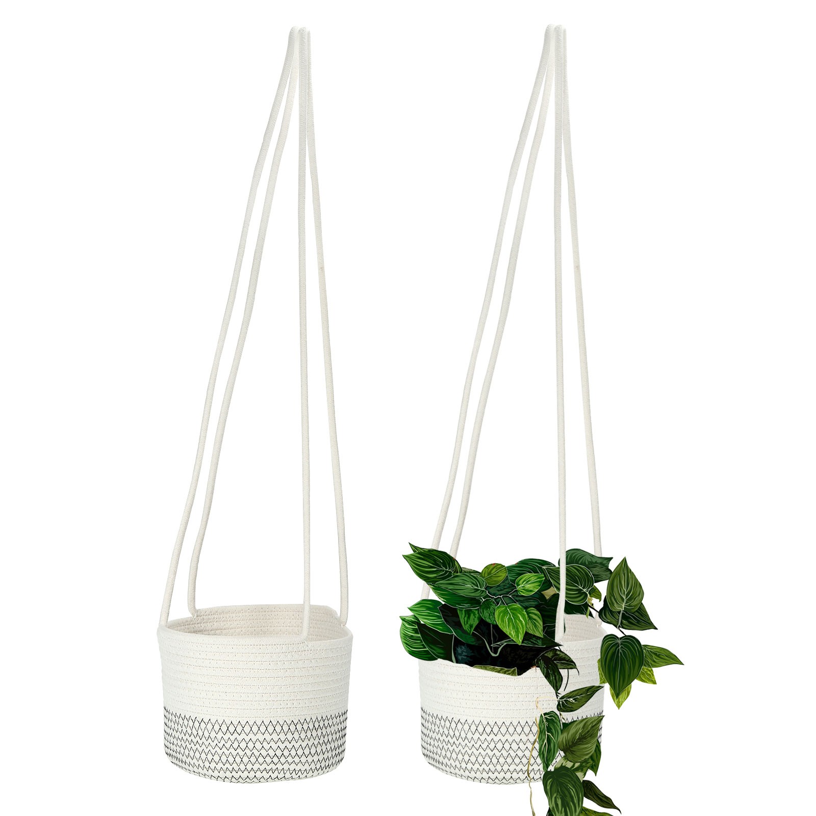 2 Pack Woven Hanging Planter Plant Basket with 28" Hanging Rope, White