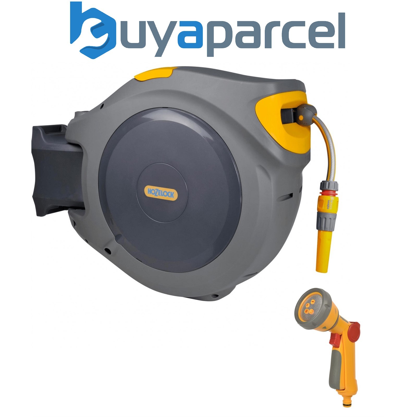 Hozelock 2595 40m Auto Reel Retractable Hose System Wall Mounted 2679 Spray Gun
