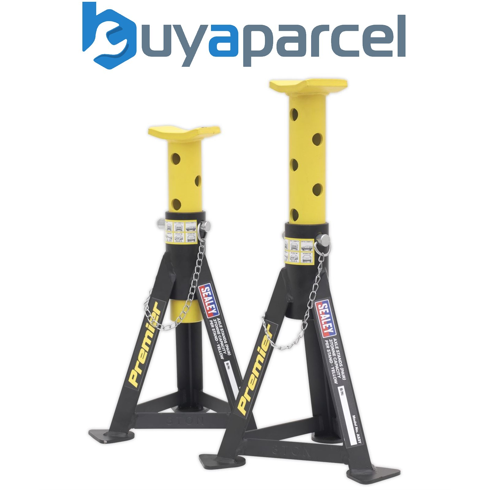 Sealey AS3Y Premier Axle Stands (Pair) 3 Tonne Capacity per Stand - Yellow