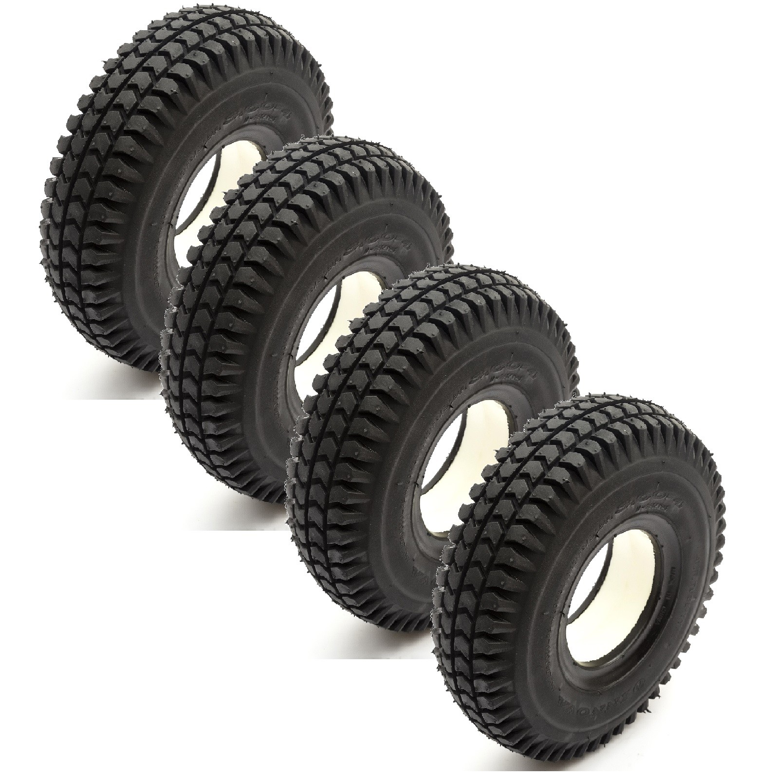 4x Mobility Scooter Tyre 3.00 x 4 Solid Block Tread Black PU 260x85 4 Ply