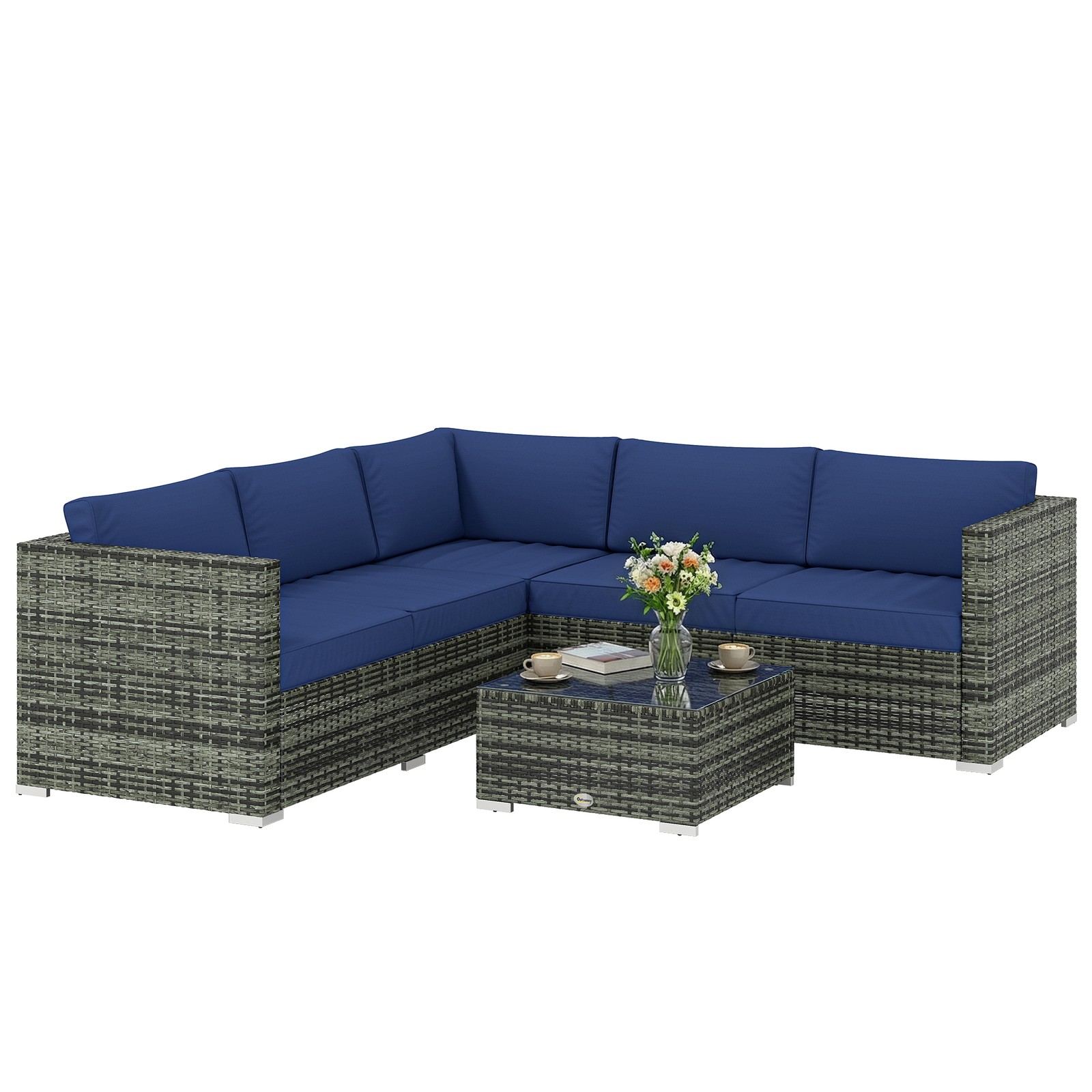 Outsunny 4 Pieces Rattan Garden Furniture Sofa Set with Coffee Table Blue