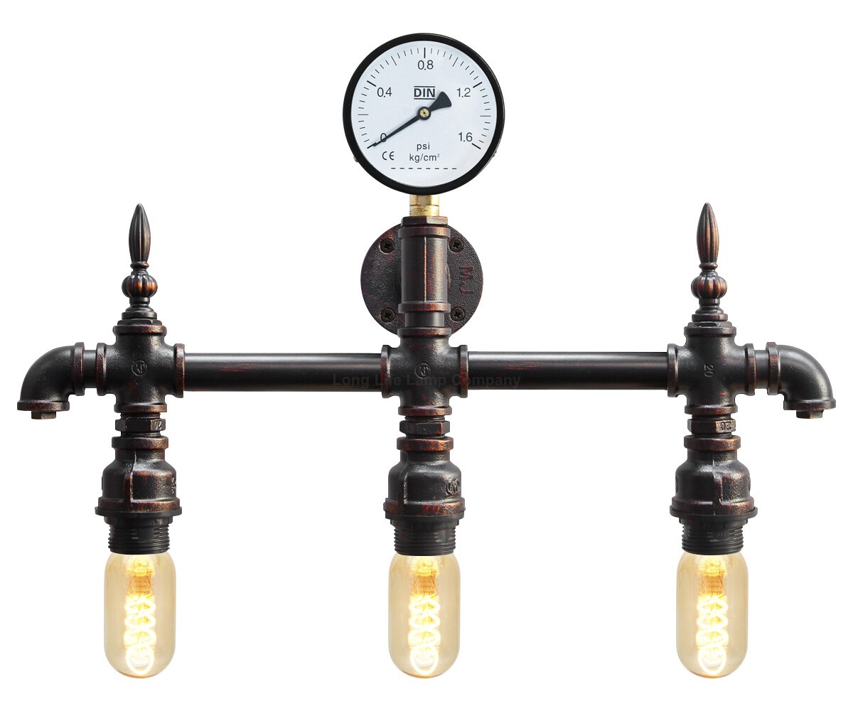Vintage Industrial Rustic 3 Way Waterpipe Wall Light Metal Gauge Lamp M0192
