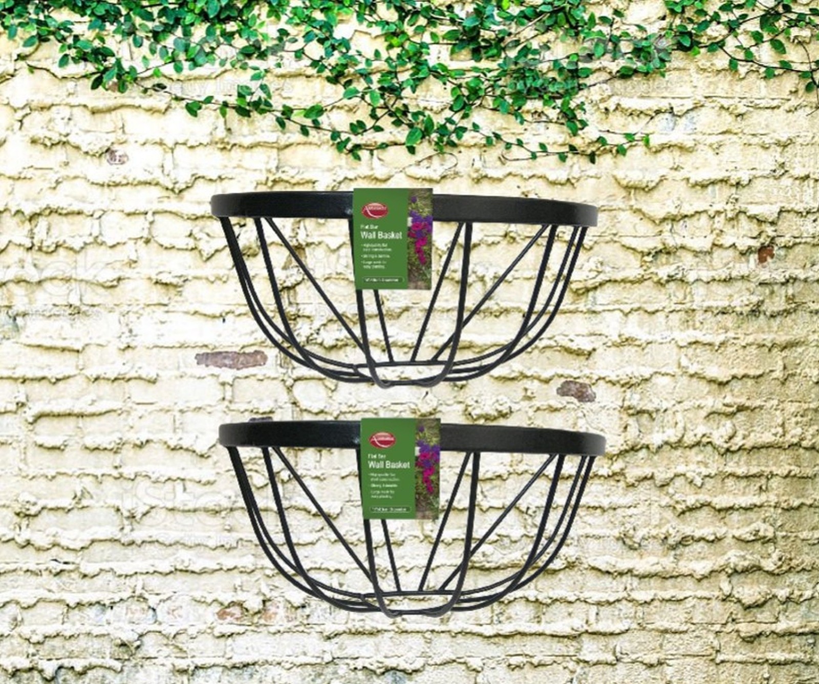 2 Garden Wall Trough Planters 16 Inch Wrought Iron Wall Mounted Flower Basket