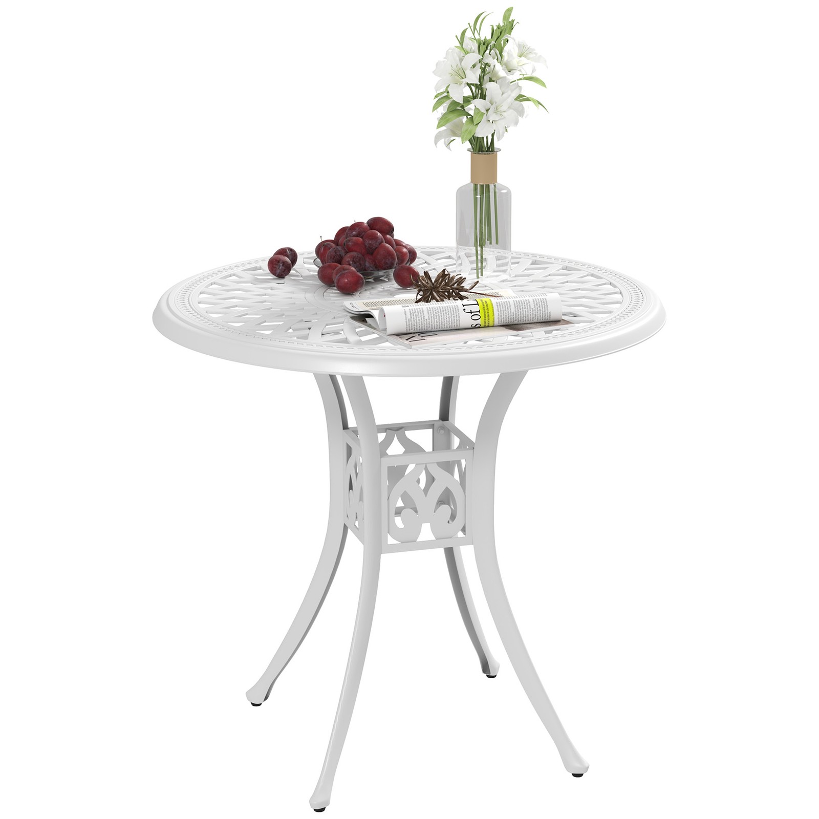 Outsunny 78 cm Round Garden Dining Table with Parasol Hole, White