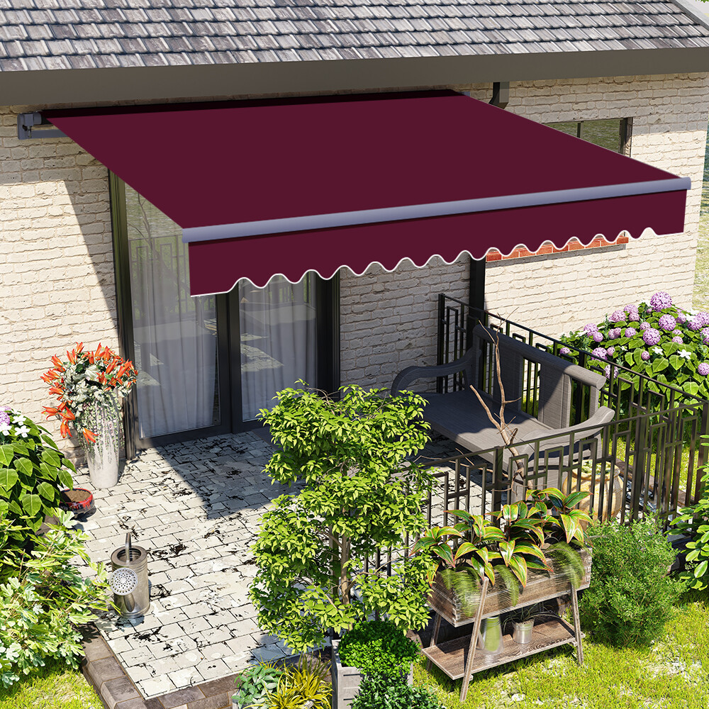2x1.5m Manual Awning Canopy Patio Garden Sun Shade Retractable Shelter Wine Red