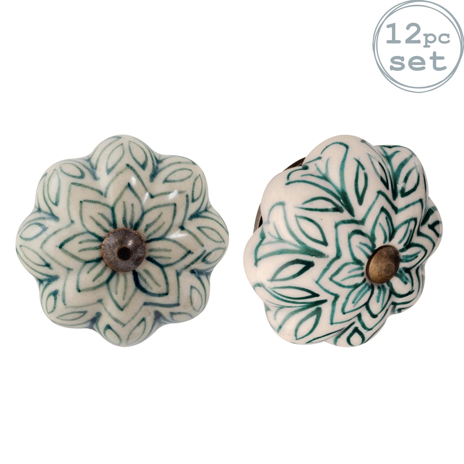 12x Floral Ceramic Cabinet Knobs Cupboard Door Drawer Handles Dark Green