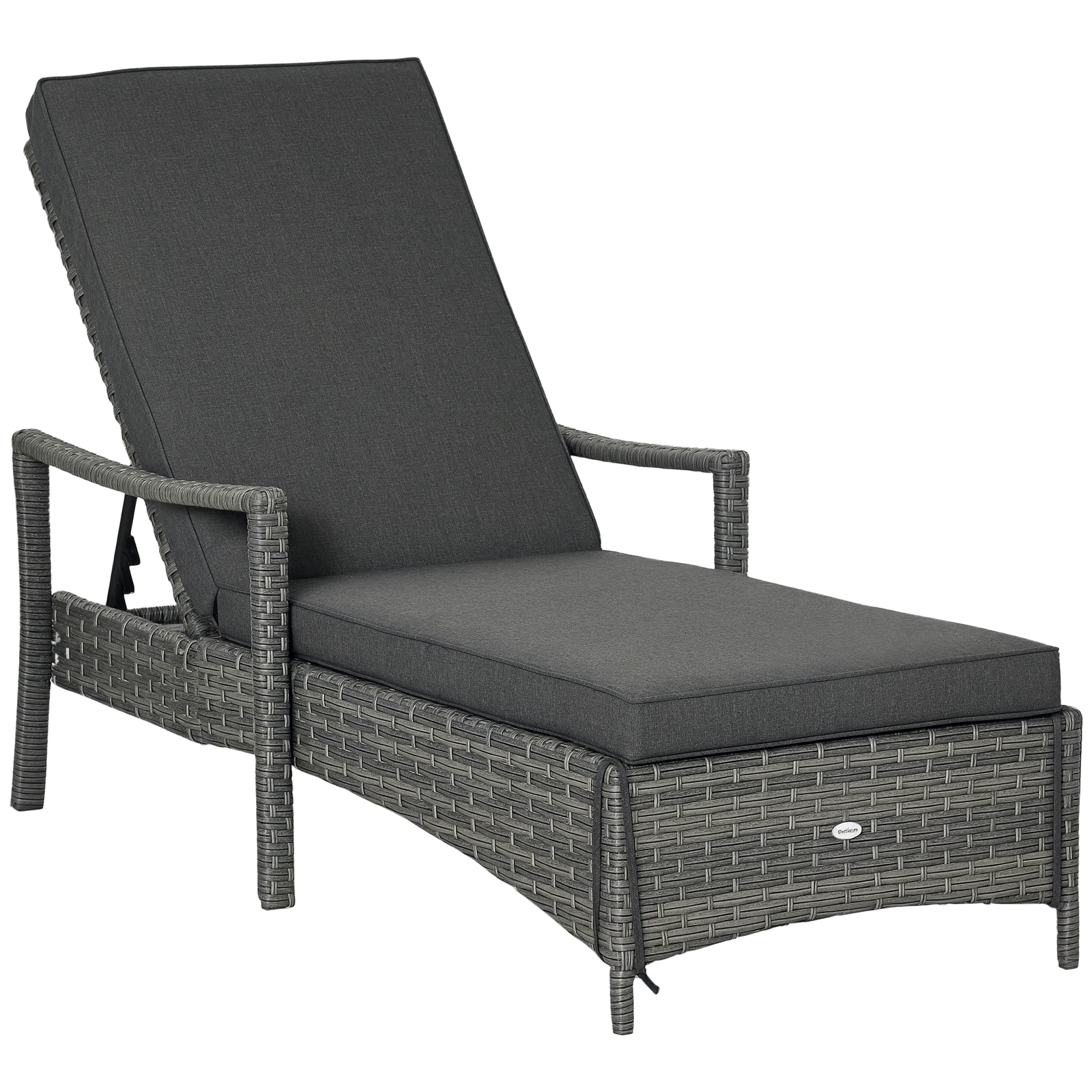 Outsunny Patio Dual Rattan Wicker Sun Lounger w/ 5-Level Adjustable Headrest