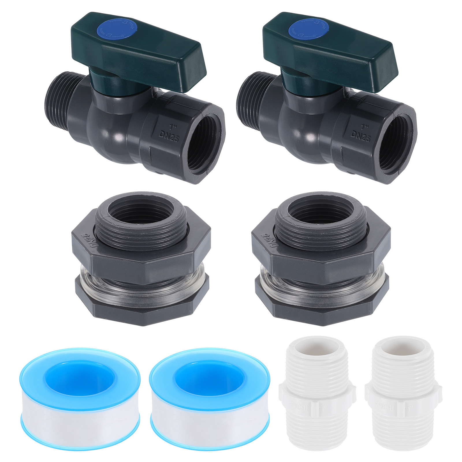 2 Set Rain Barrel Faucet Kit, 1" GHT Plastic Rain Barrel Spigot, Grey