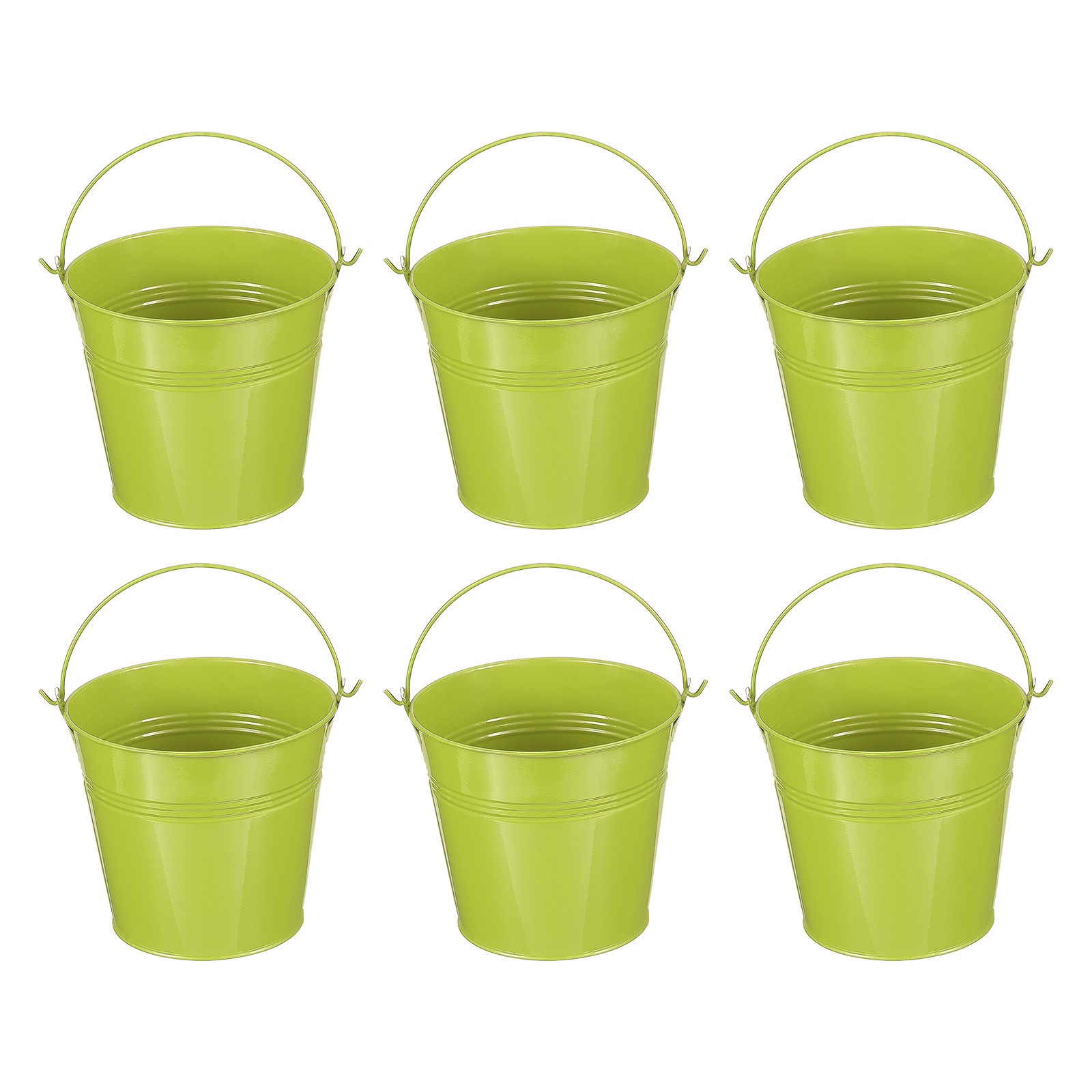 6 Pcs 5"x4.7" Small Metal Buckets with Handle Mini Galvanized Bucket Green