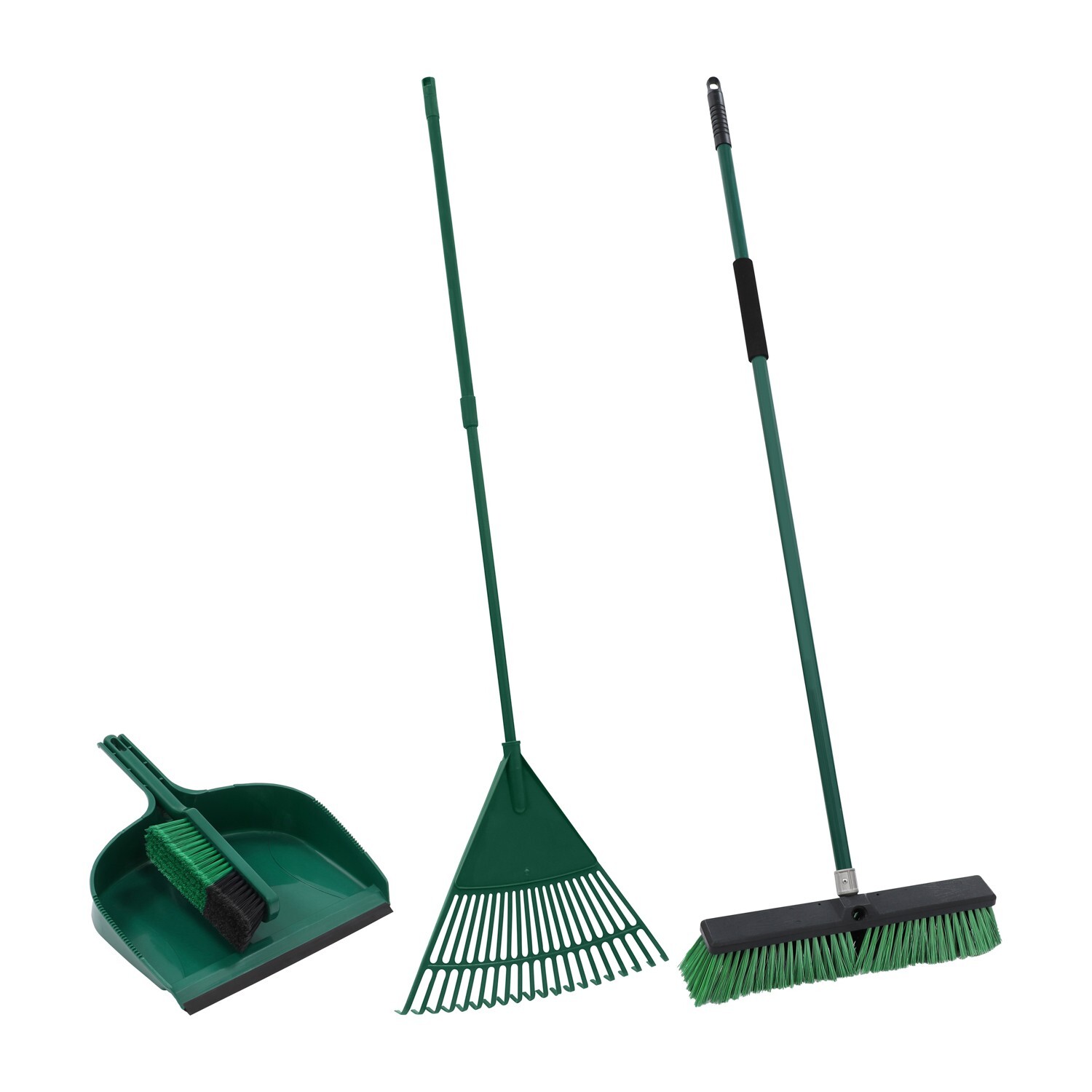 JVL Garden Clean Up Bundle: Includes Outdoor Broom, Dustpan and Brush and Rake