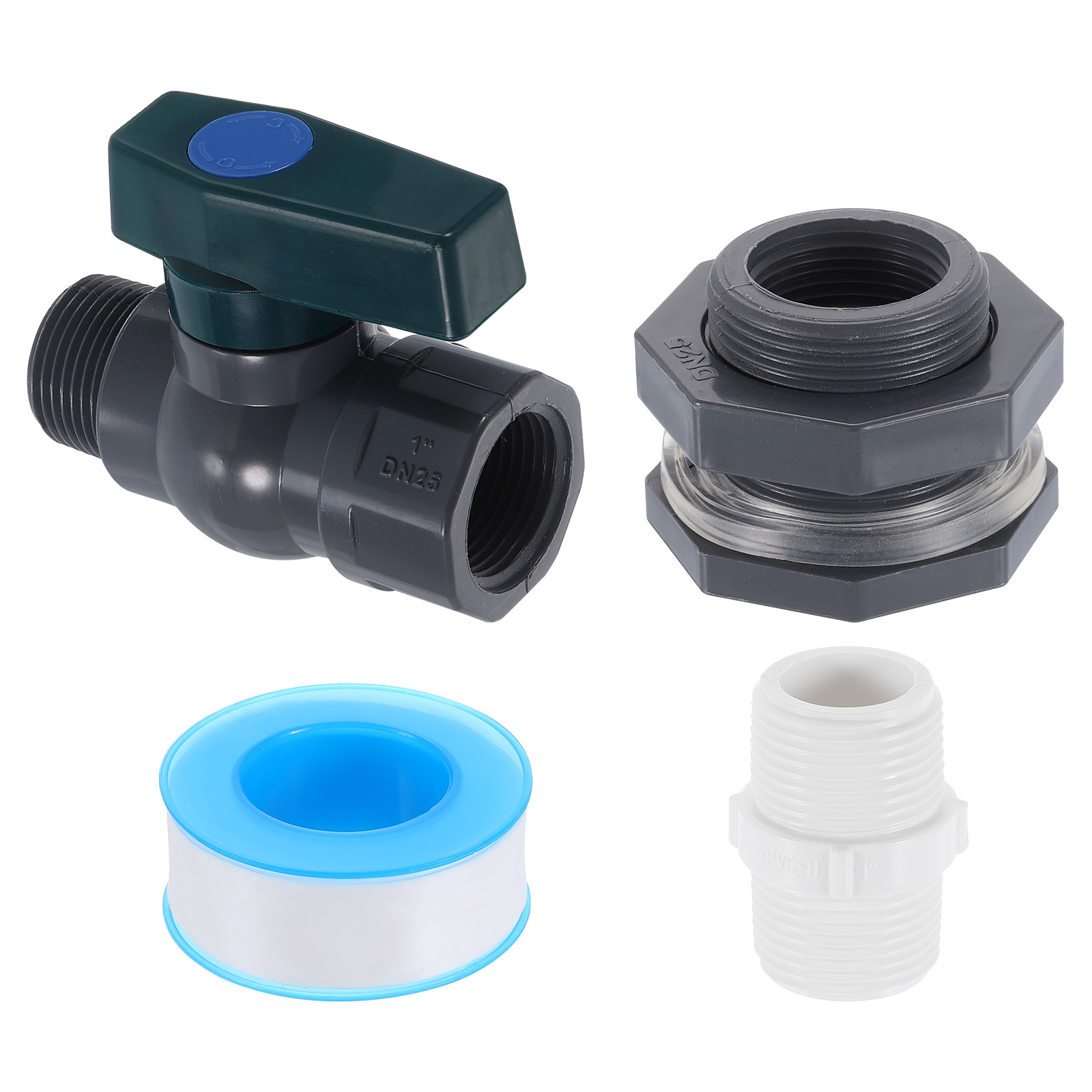 1 Set Rain Barrel Faucet Kit, 1" GHT Plastic Rain Barrel Spigot, Grey