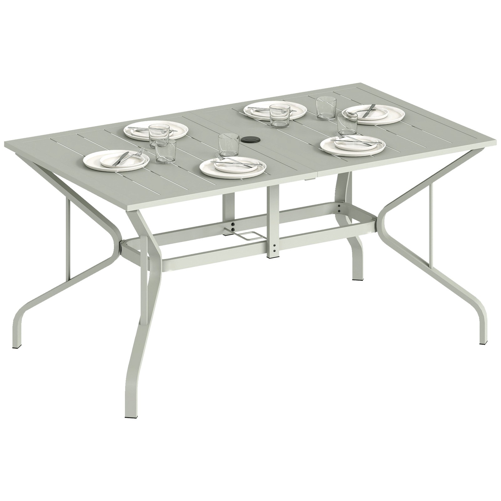 Outsunny Garden Dining Table with Steel Frame and Slatted Top, Light Grey