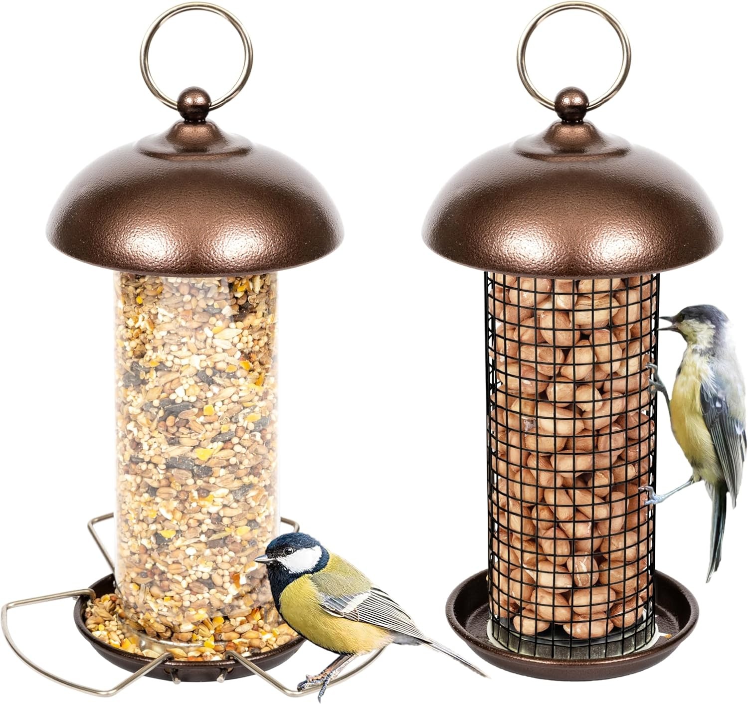 iBorn Metal Bird Feeders - Hanging Peanut Mesh for Small & Wild Birds, Mini See