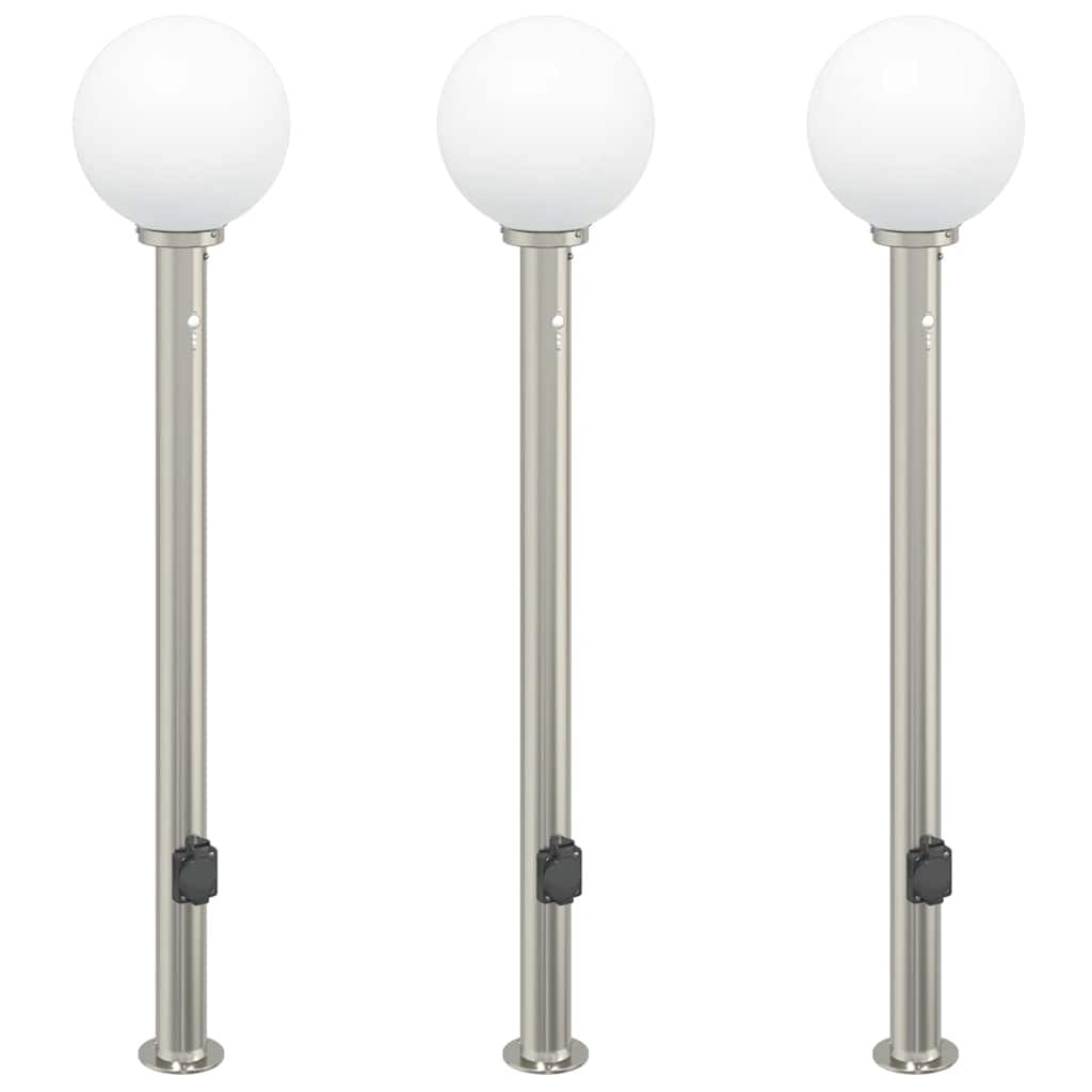 Bollard Lights with Sensor&Outlet 3 pcs 120 cm Stainless Steel IP44 vidaXL