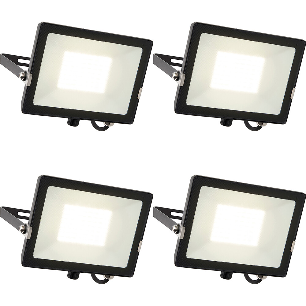 4 PACK Outdoor Waterproof LED Floodlight - 50W Cool White LED - Matt Black