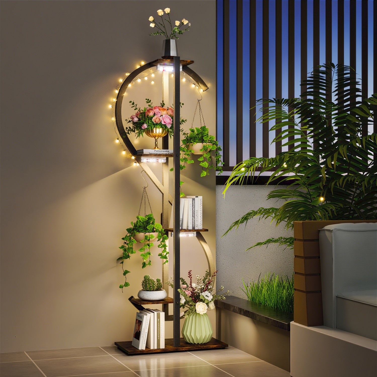 S-curve Lighted Plant Stand with Grow Lights for Indoor Succulent Flower Tree UK
