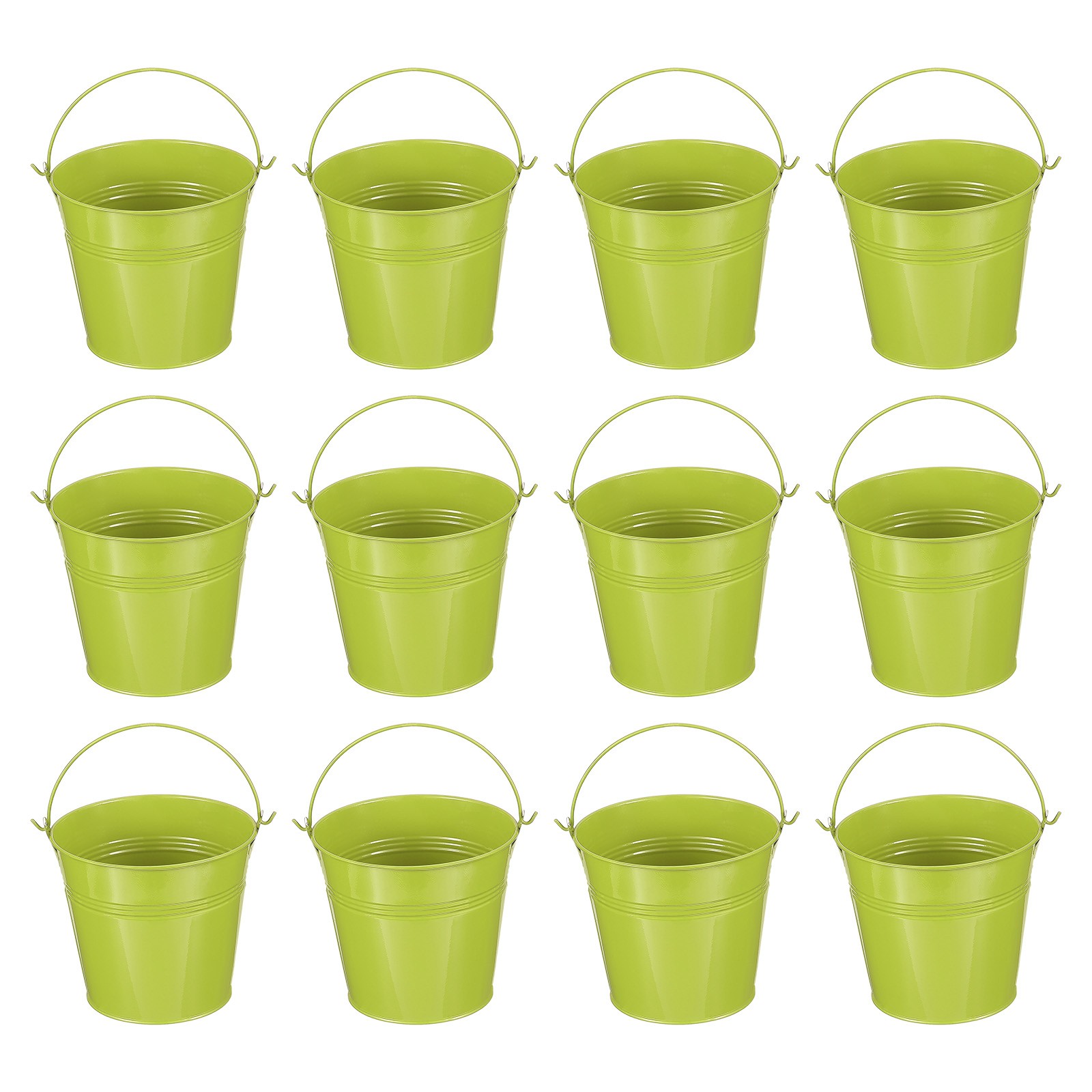 12 Pcs 5"x4.7" Small Metal Buckets with Handle Mini Galvanized Bucket Green
