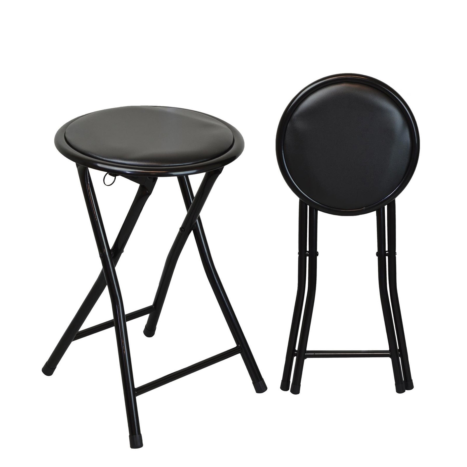 2x Padded Folding Stools Easy Store Metal Frame Office Bedroom Seating Black
