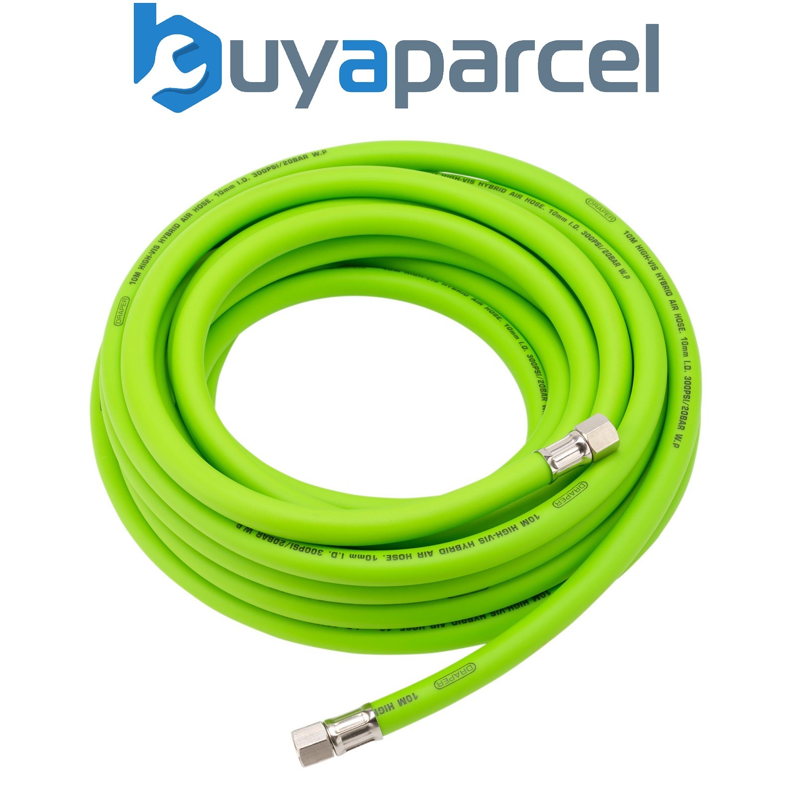 Draper 31729 High Visibility Hybrid Air Hose, 10m x 10mm, 1/4" BSP, Green