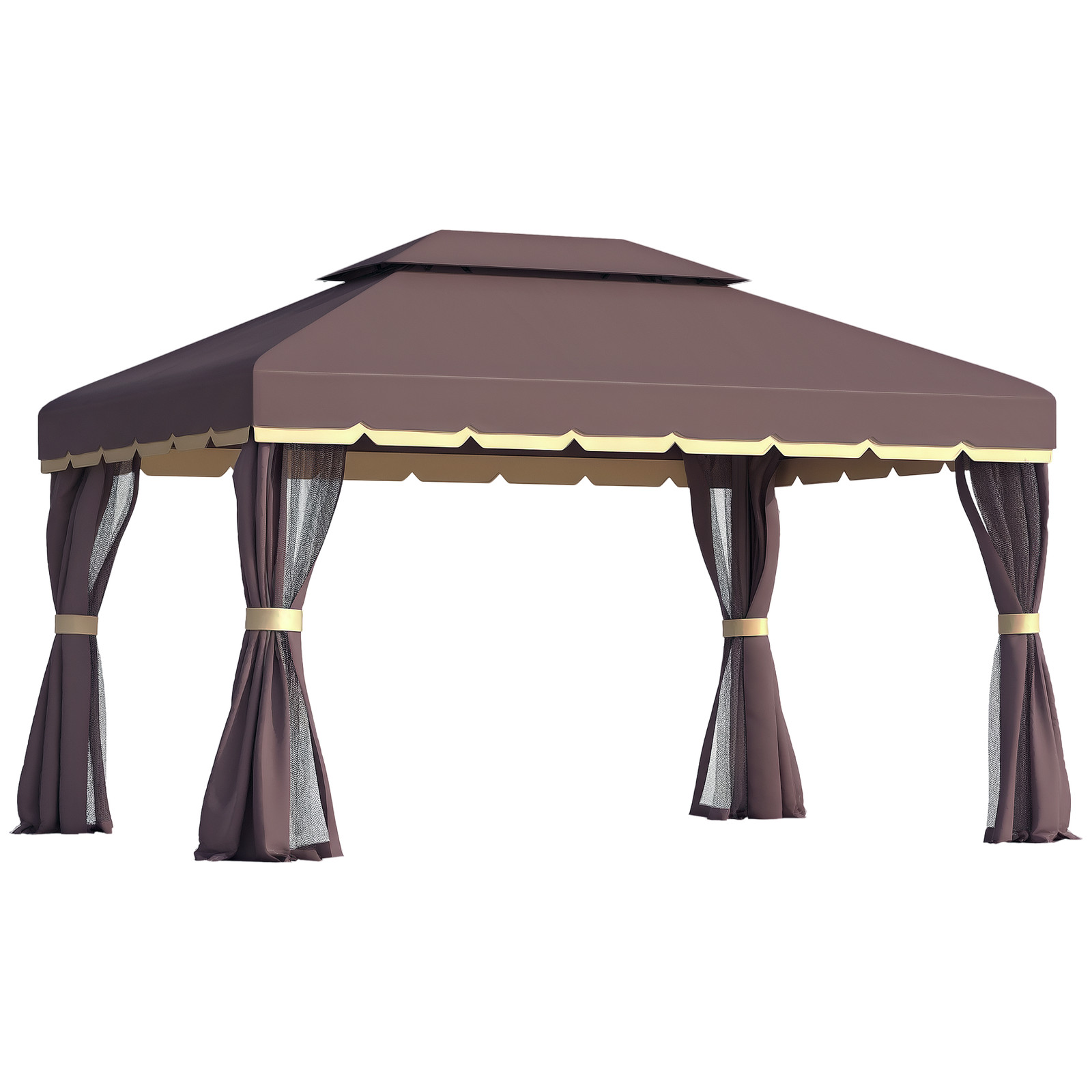 Outsunny 3x4m 2-Tier Gazebo Aluminium Garden Marquee Party Tent Coffee