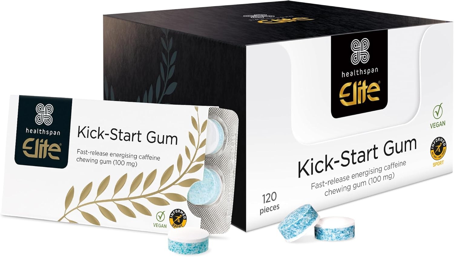Healthspan Elite Caffeine Chewing Gum (120 Pieces) | 100mg Fast-Release Caffein