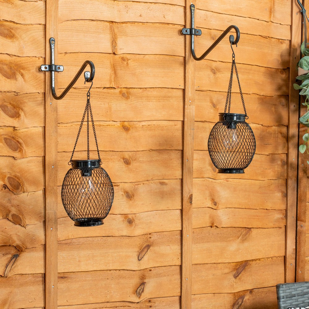 2 Pack Solar Powered Black Mesh Metal Lantern Lamps Outdoor Garden LED Lighting