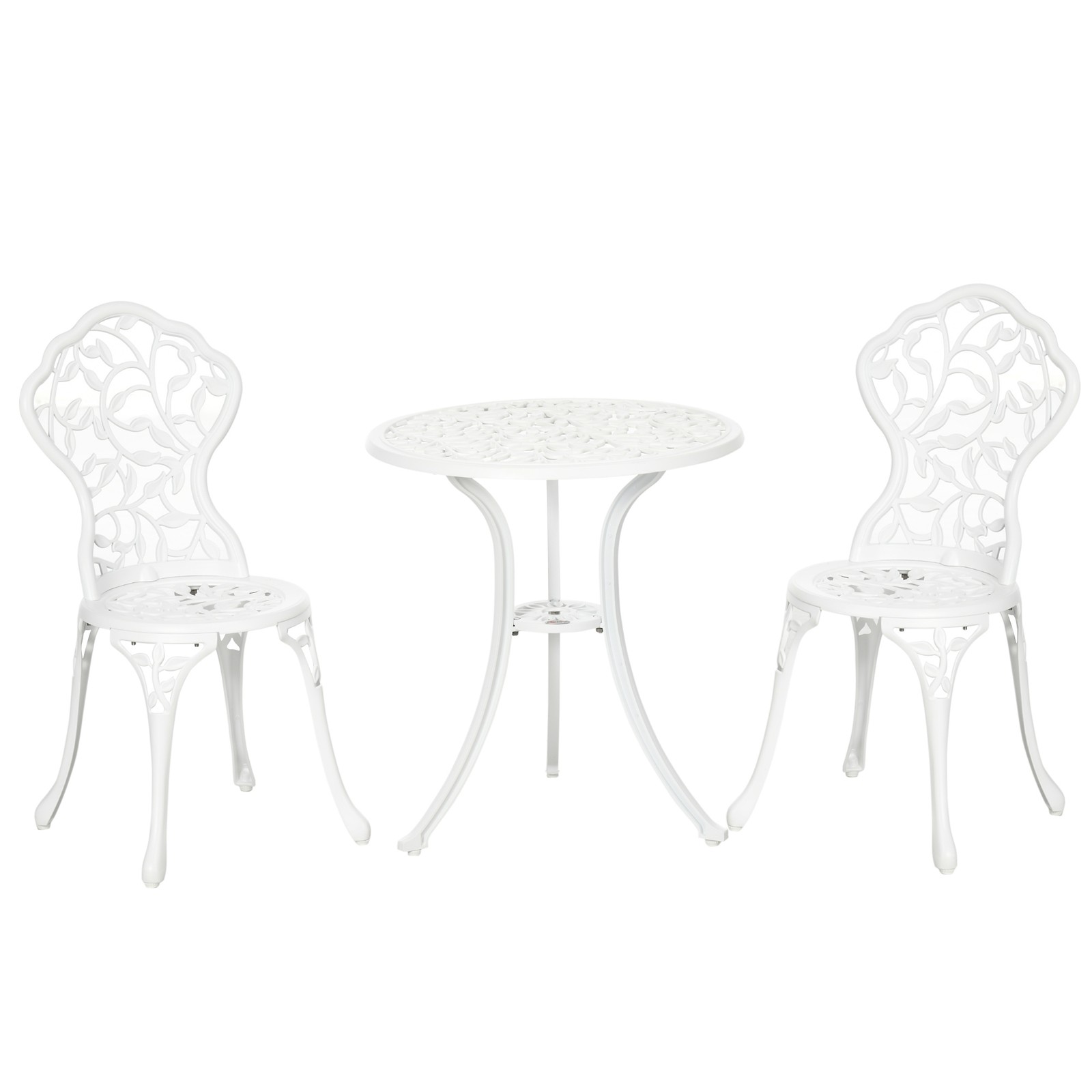Outsunny Aluminium Bistro Set Garden Coffee Table Chair Outdoor Dining Set White