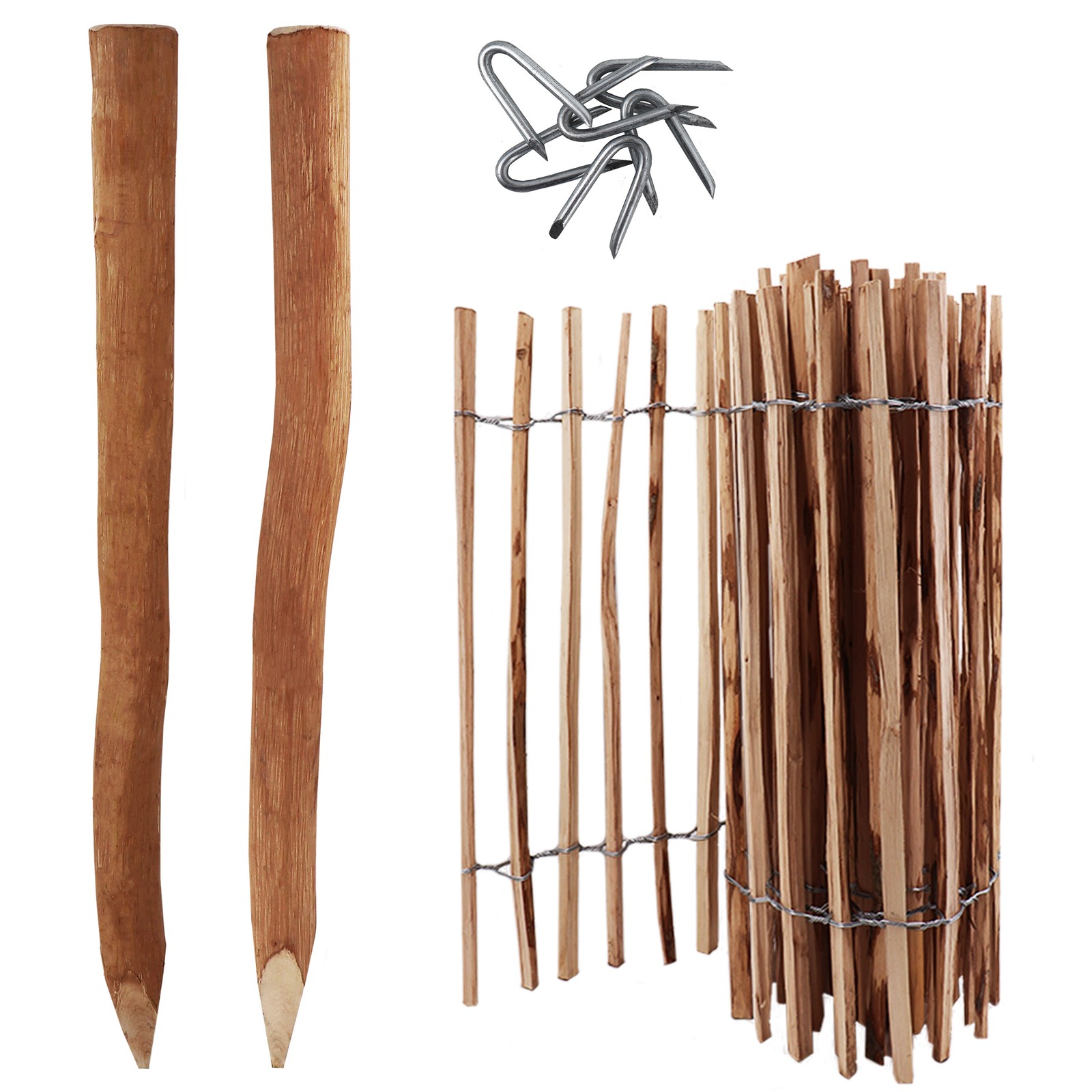 5 m Complete Set Picket fence 80 cm high Slat set width 4-6 cm with 5 Wooden pos