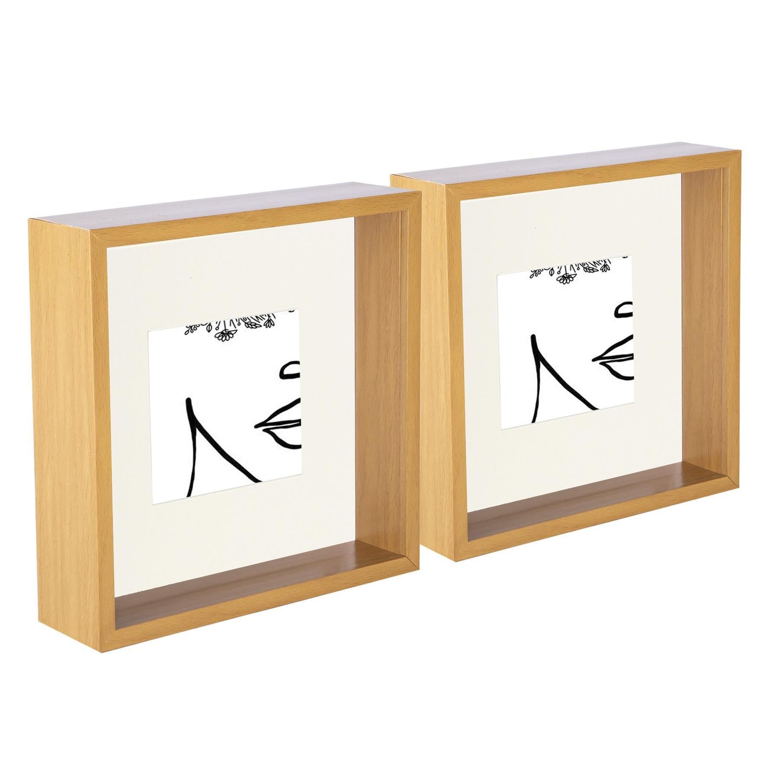 5x 3D Deep Box Photo Frames 8 x 8" with 4 x 4" Mount Light Wood/Ivory