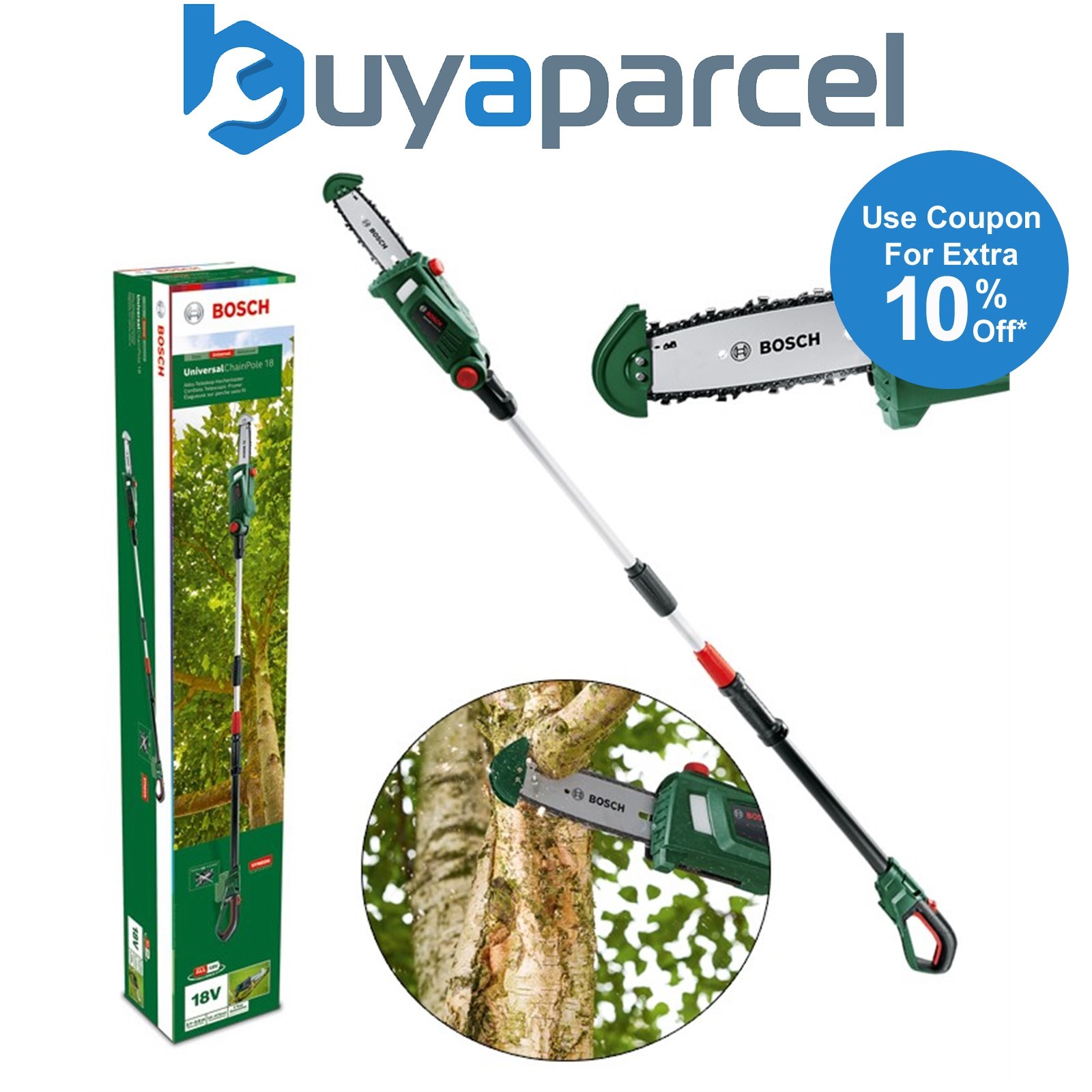 Bosch Cordless 18v Telescopic Pruner UniversalChainPole 18 20cm Bar 06008B3101