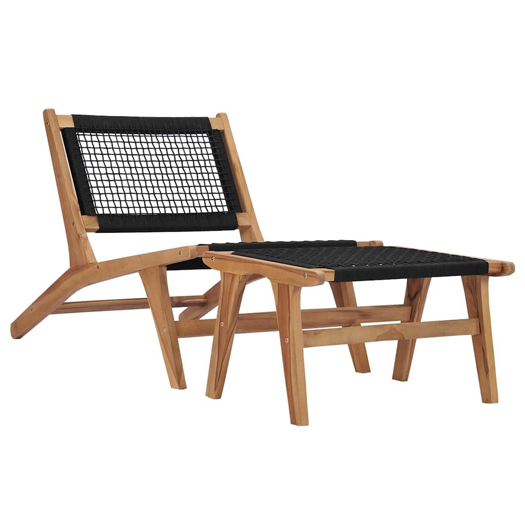 Solid Teak Wood Sun Lounger with Footrest Rope Outdoor Seating Chair vidaXL