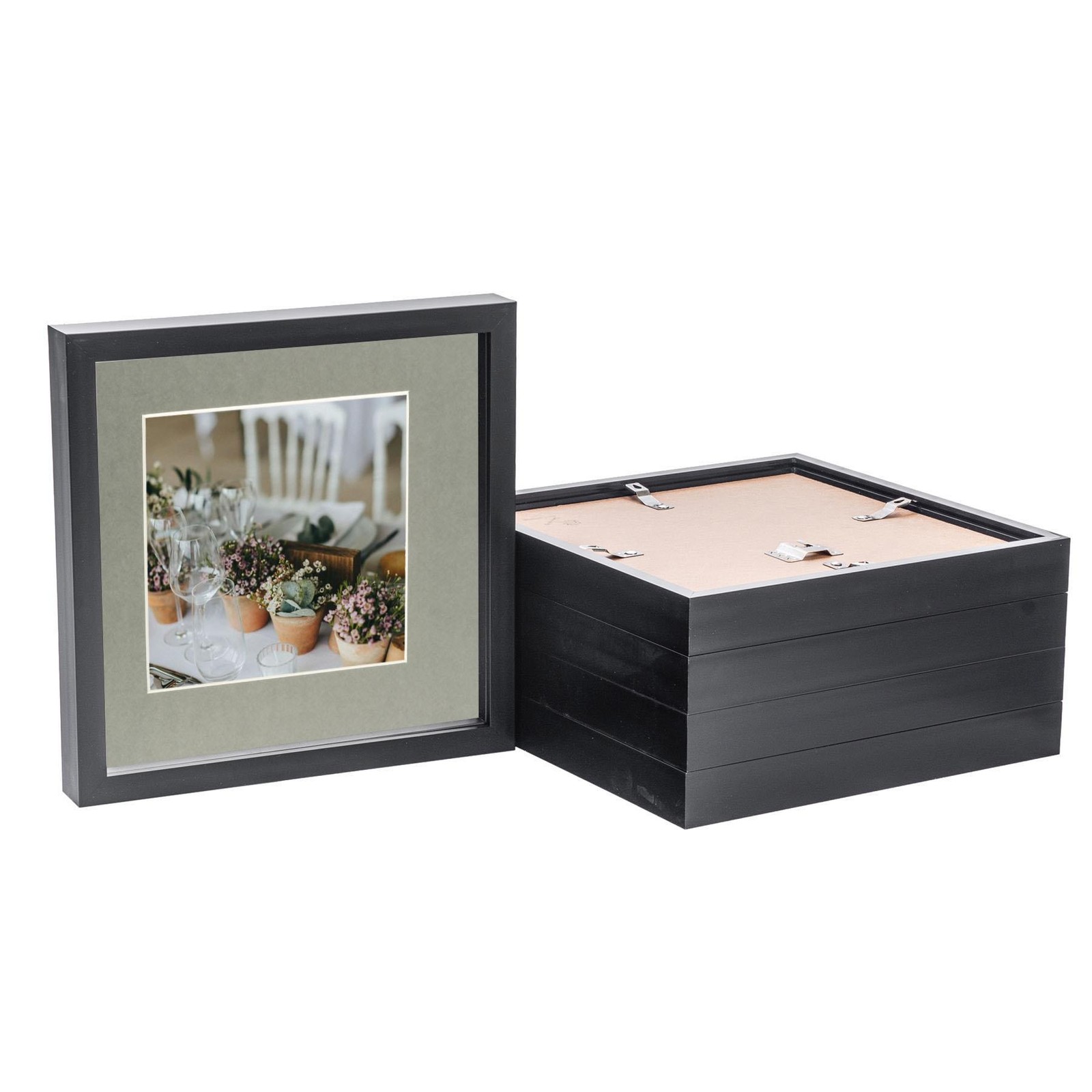 5x 3D Box Photo Frames Picture Display 10 x 10" with 6 x 6" Mount Black/Grey